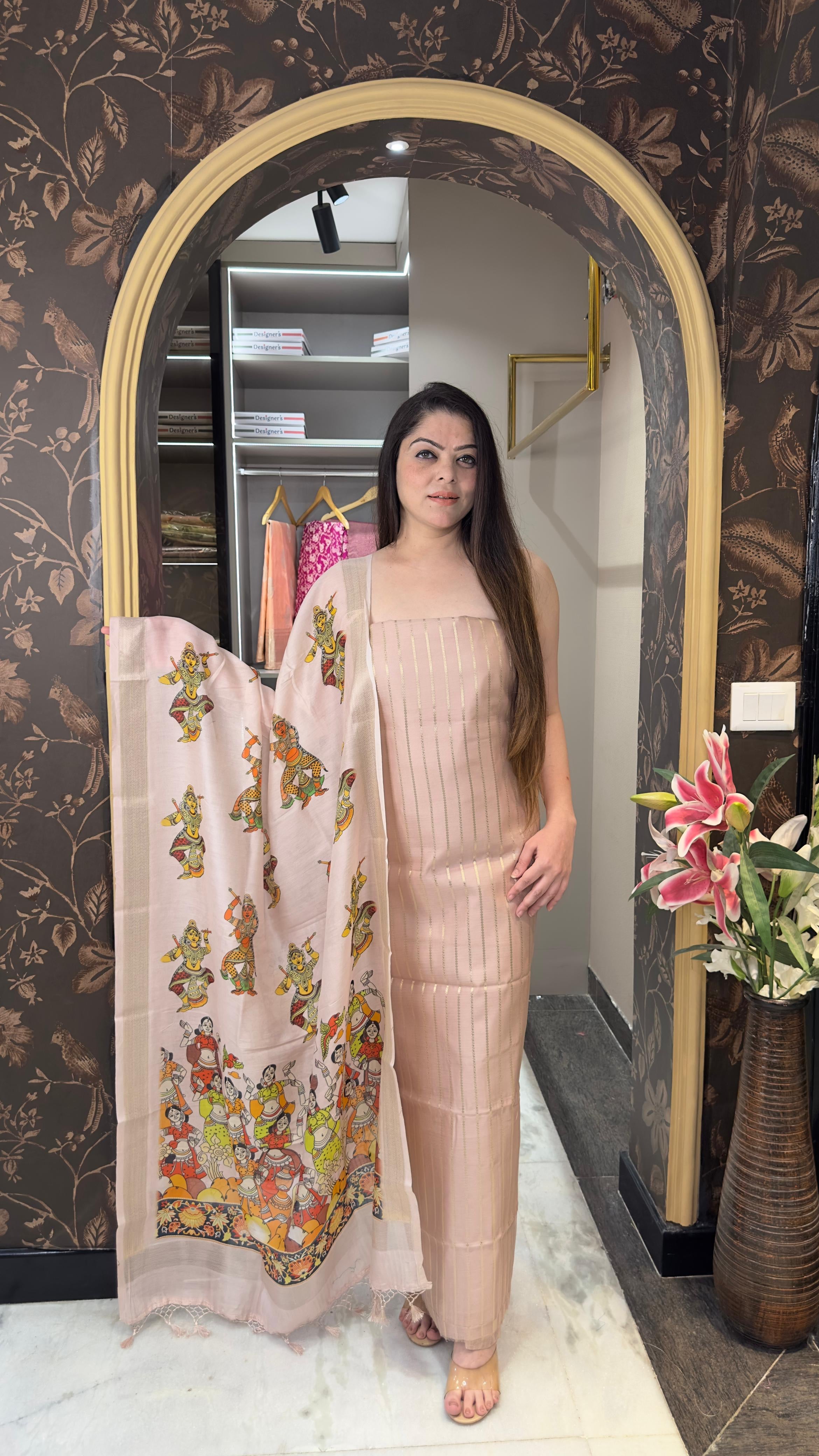 Pure Banarasi Chanderi Silk Suit — Kalamkari Print Dupatta & Pure Banarasi Cotton Bottom
