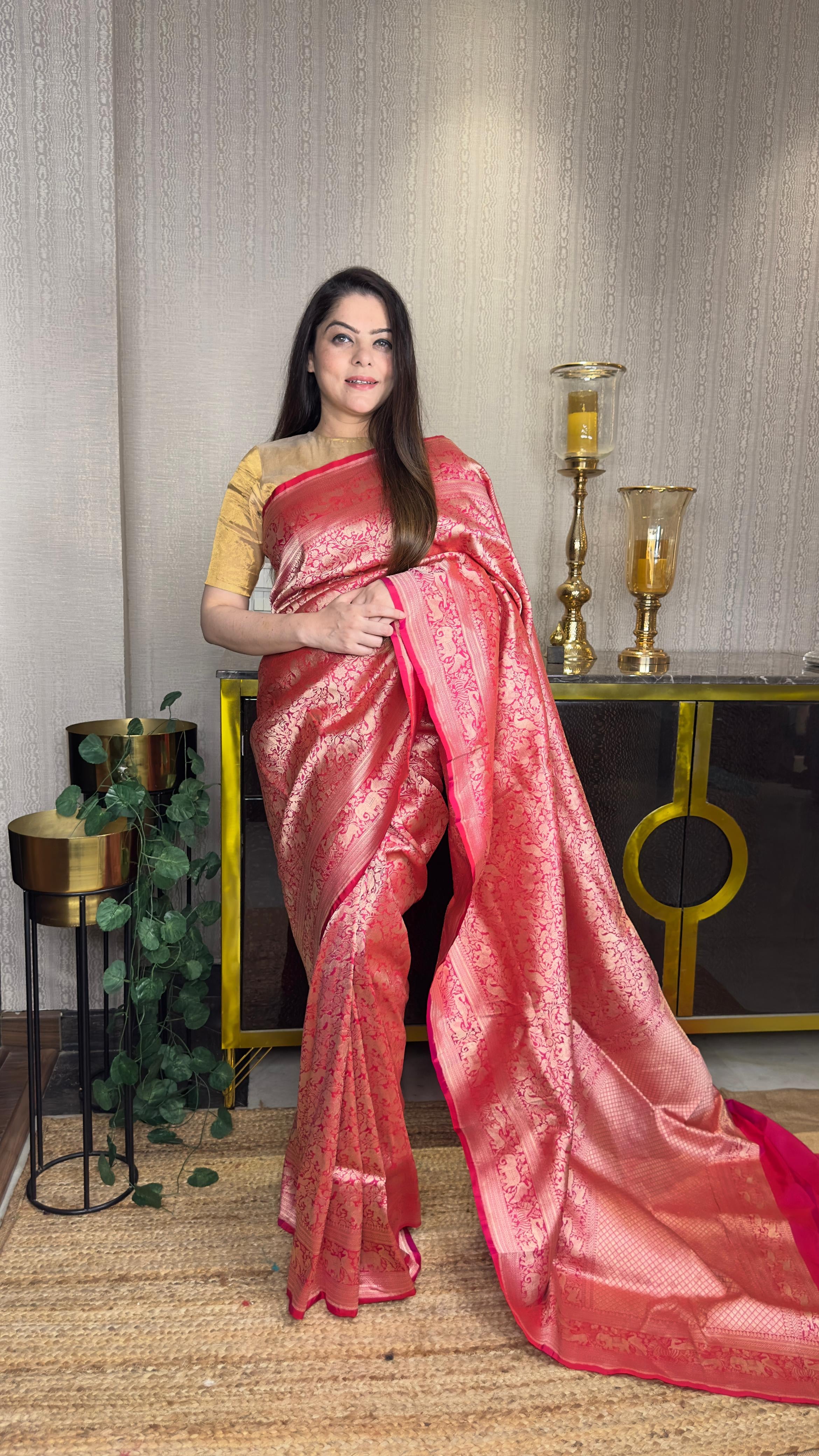 Pure Katan Silk Saree with Shikargah Weave