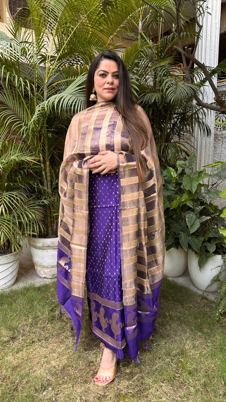 Purple Chiniya Silk Banarasi Designer Suit Set