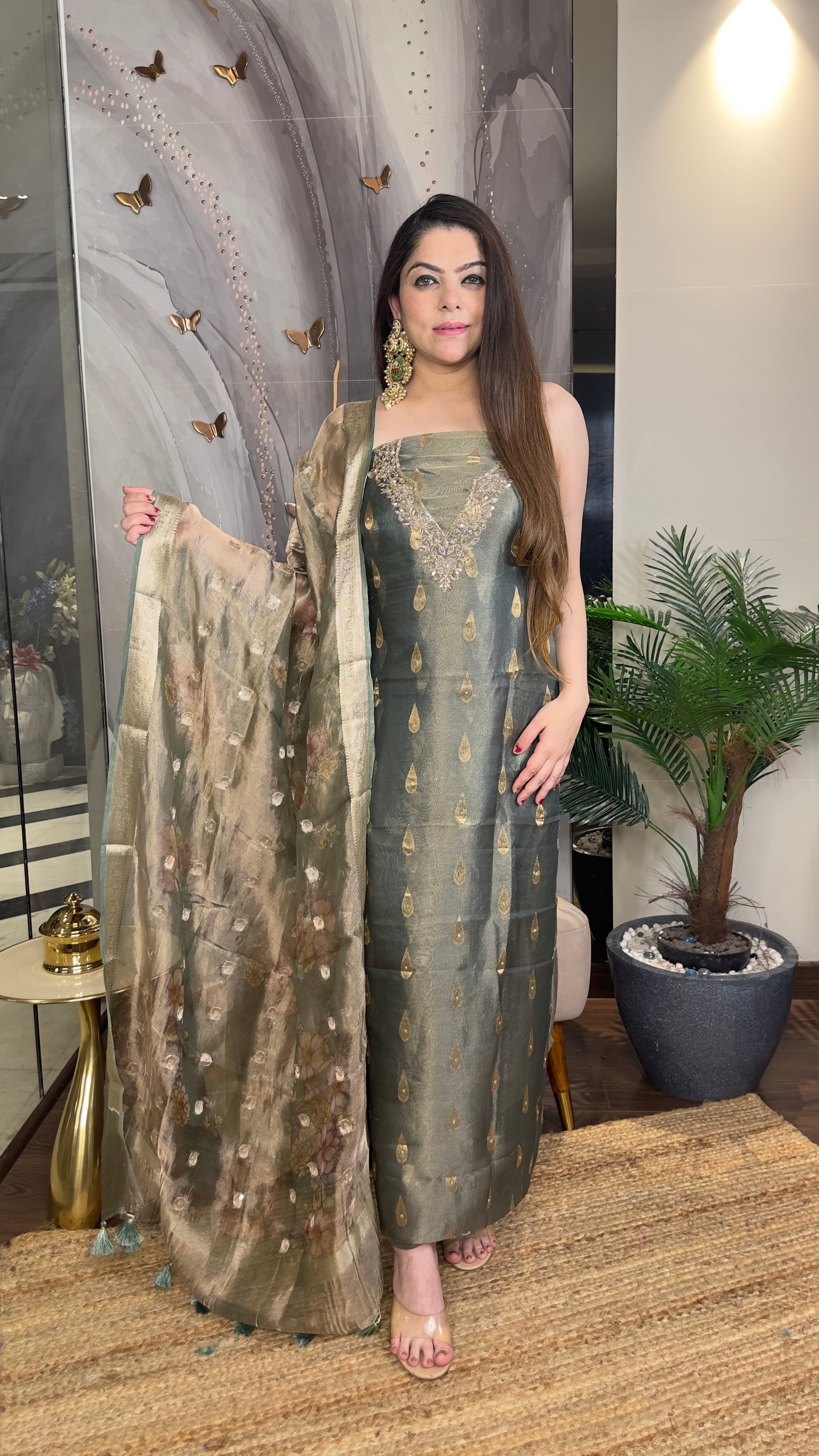 Naazuk — Pure Tissue Silk Hand-Embroidered Suit