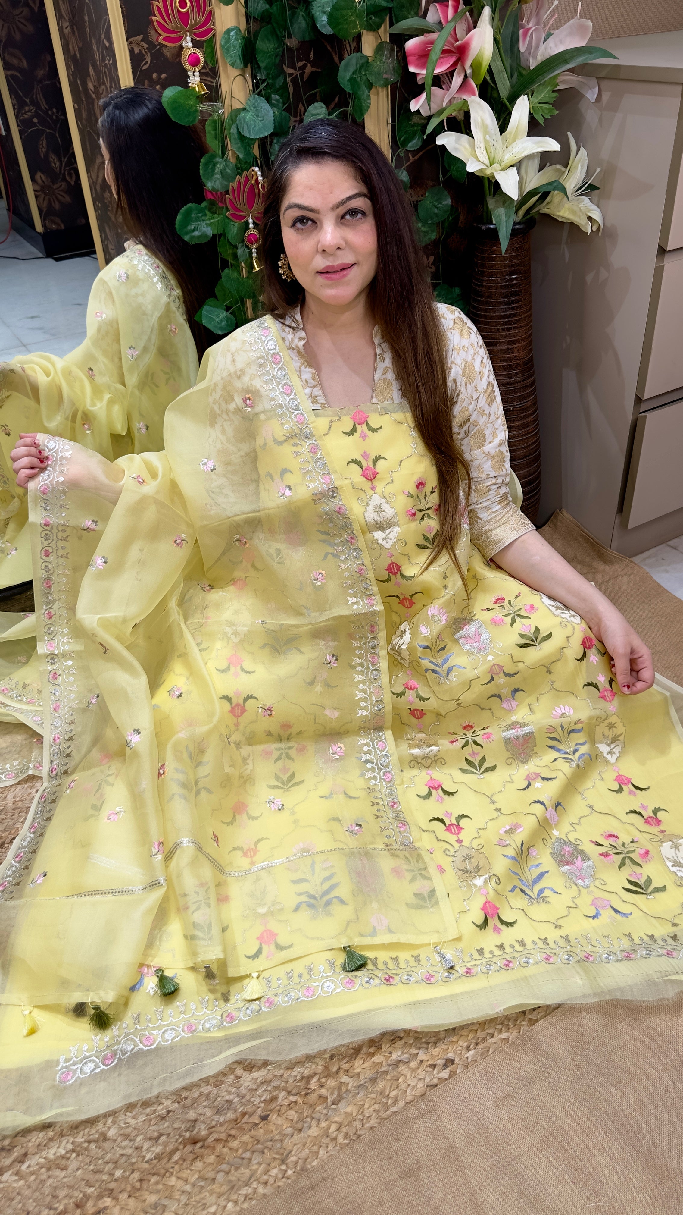 Pure Organza Silk Suit with Zari & Thread Embroidery