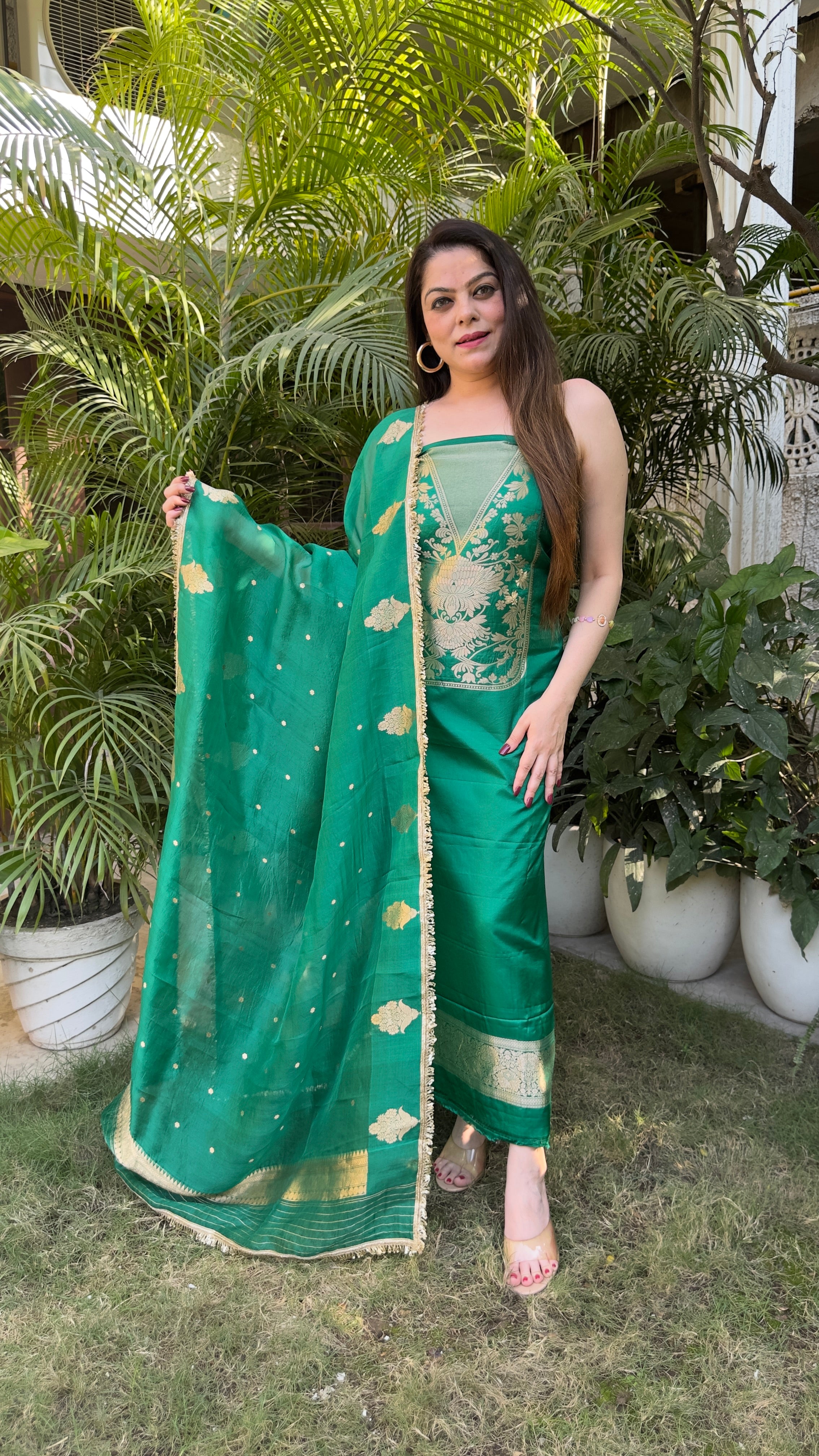 Heritage Weave: Pure Katan Silk Suit with Kora Silk Dupatta