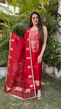 Heritage Weave: Pure Katan Silk Suit with Kora Silk Dupatta