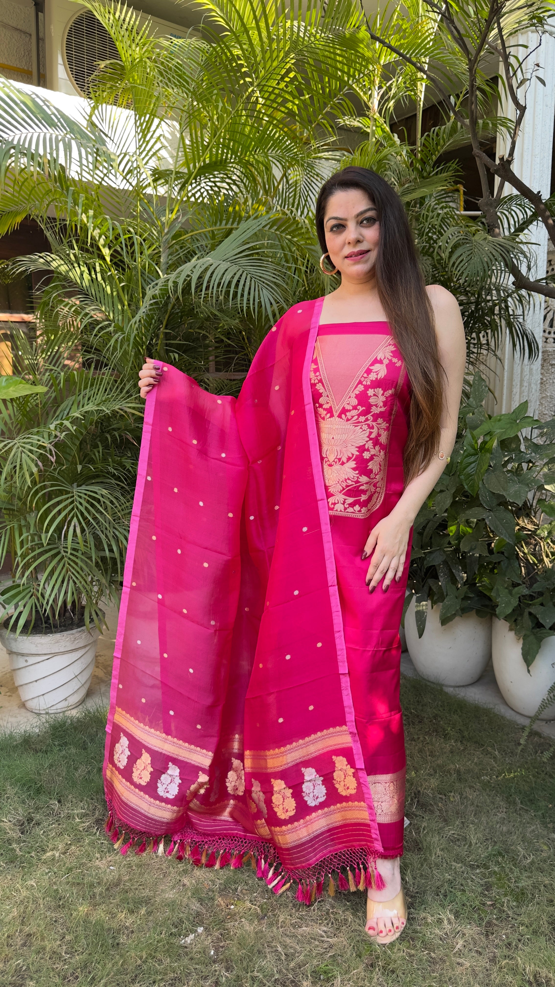 Heritage Weave: Pure Katan Silk Suit with Kora Silk Dupatta