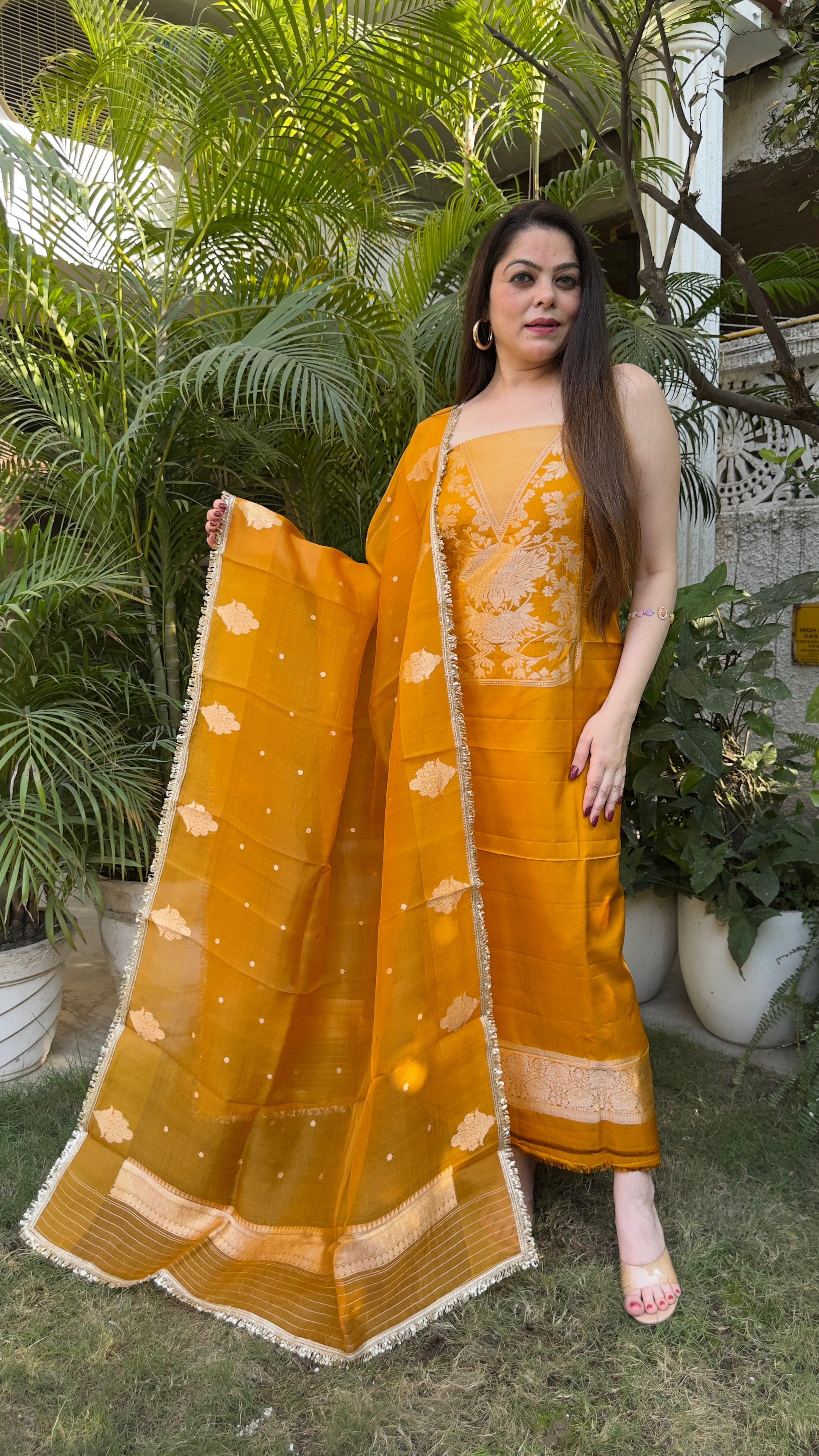 Heritage Weave: Pure Katan Silk Suit with Kora Silk Dupatta
