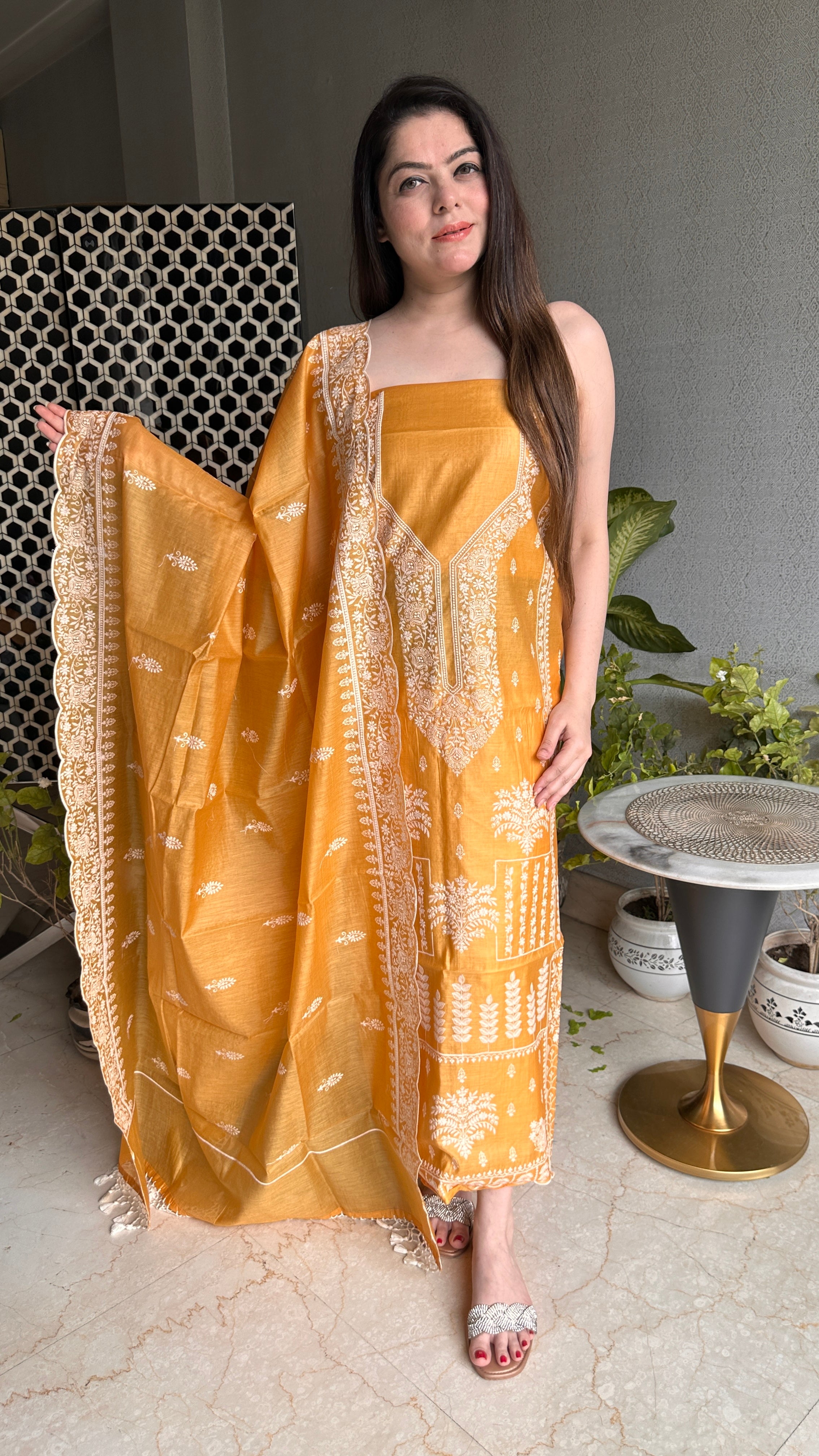 Summer essential pure mul chanderi silk with chikankari embroidery