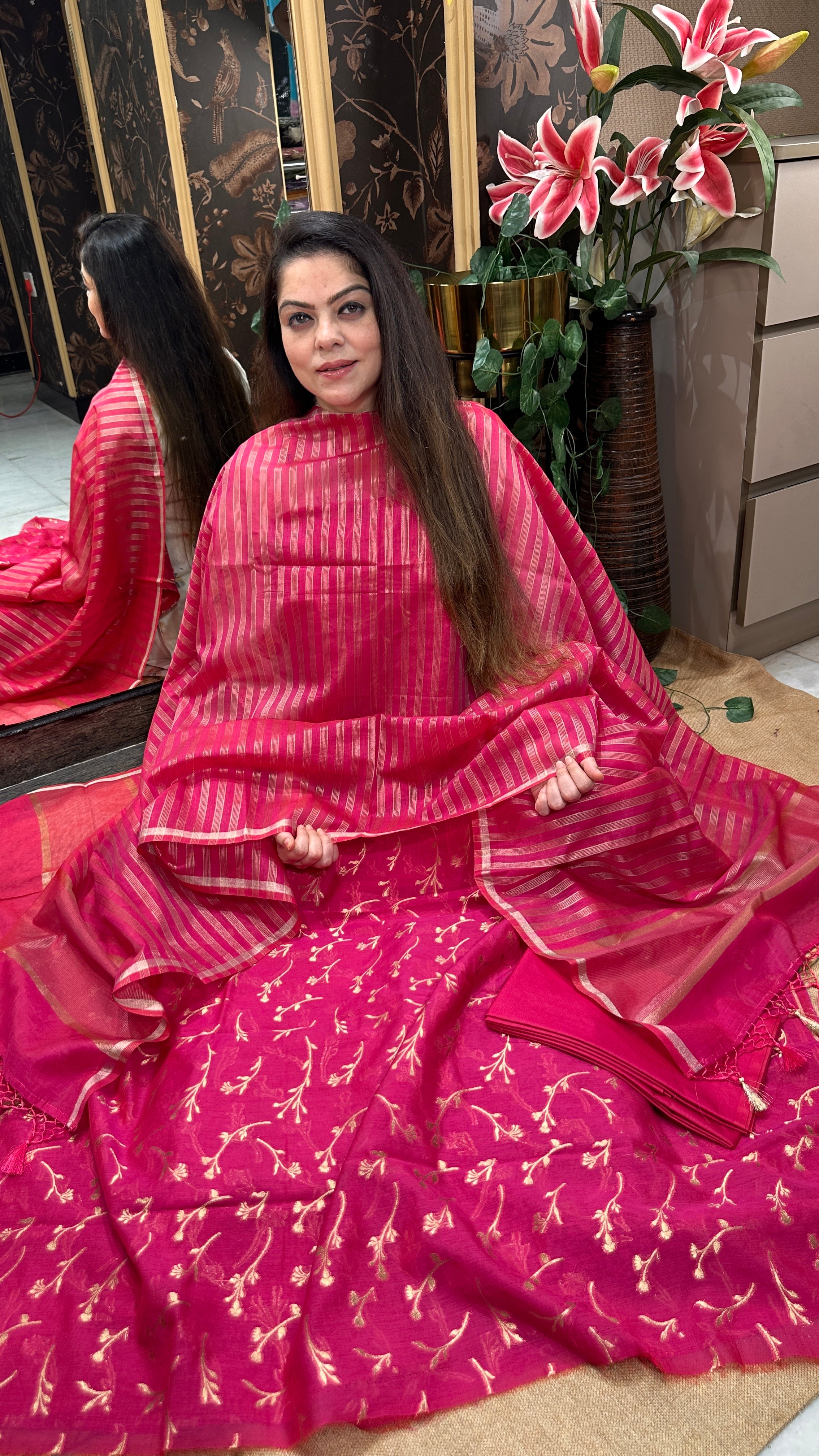 Pure Chanderi Silk Suit with Designer Weaves