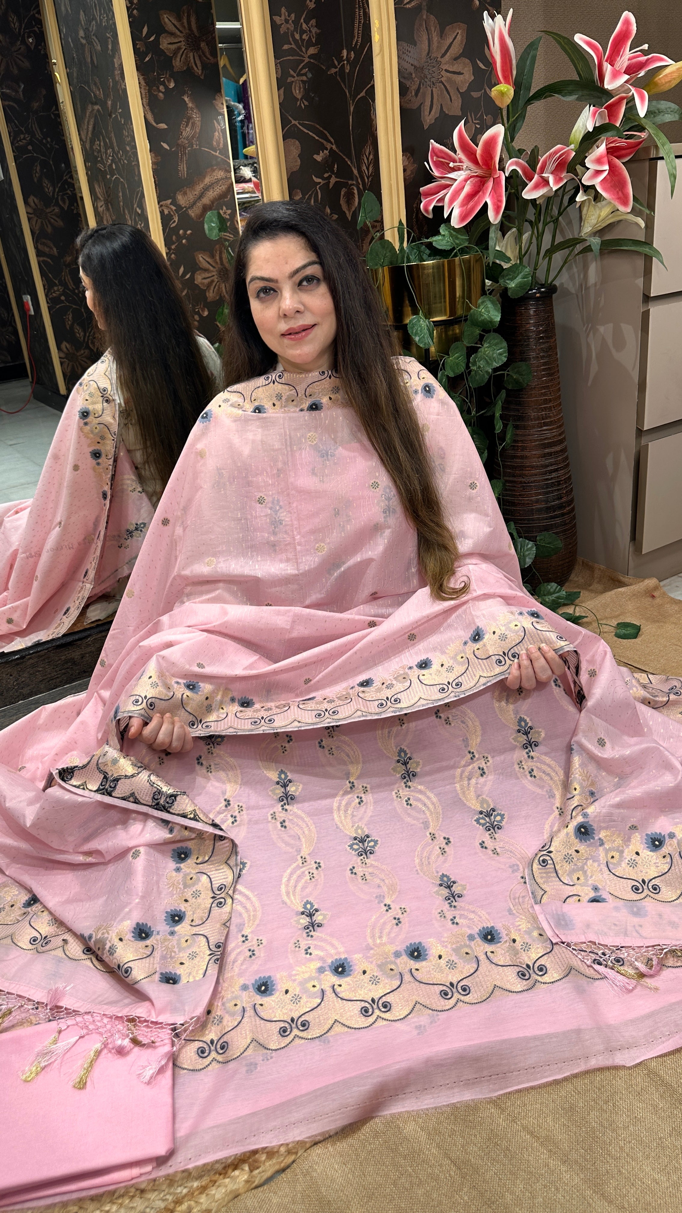 Pure Handloom Cotton Suit with Minakari Weaves