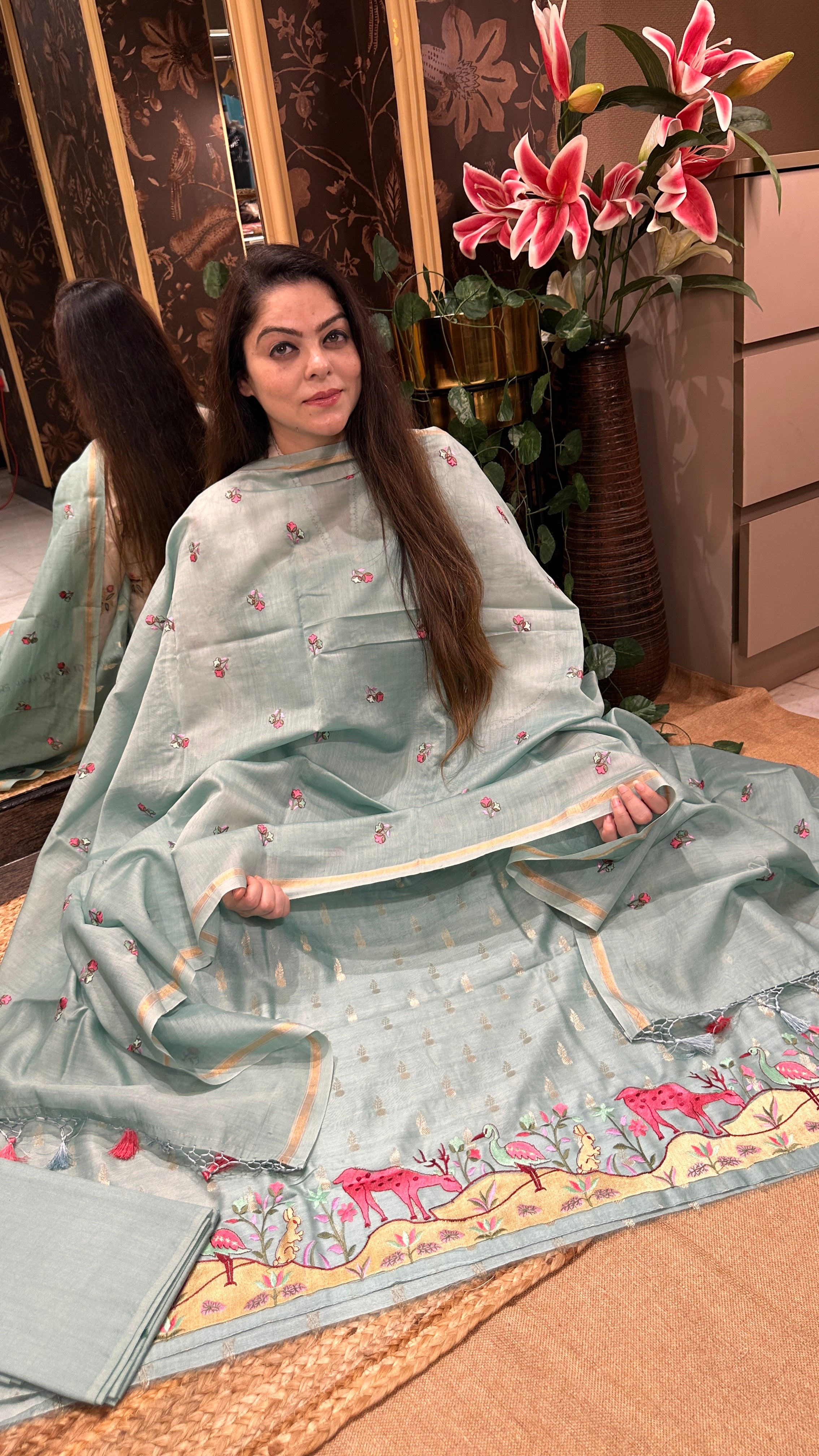 The Fauna Weave — Pure Chanderi Silk Embroidered Suit