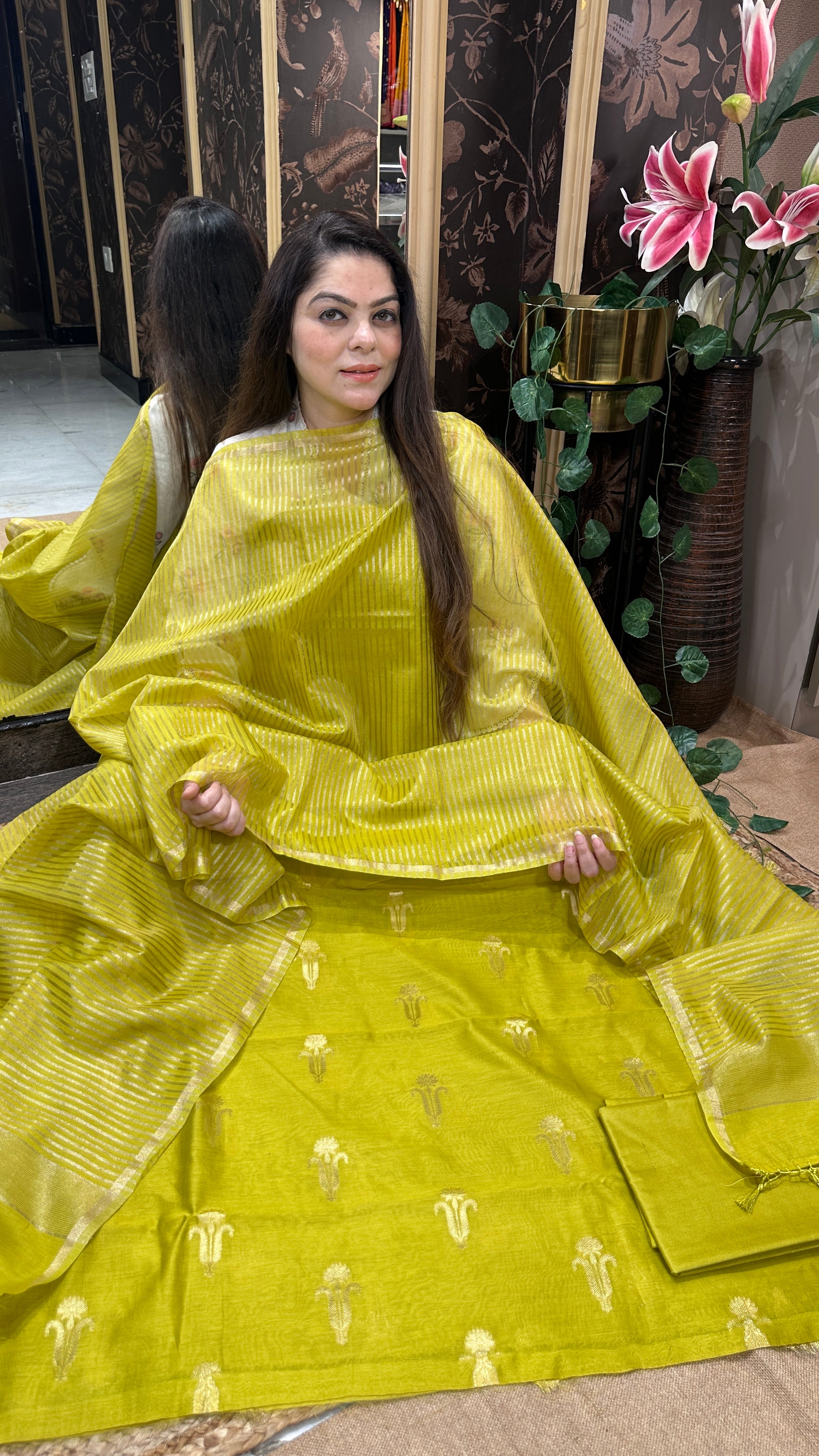 Pure chanderi silk suit with sona rupa weaves