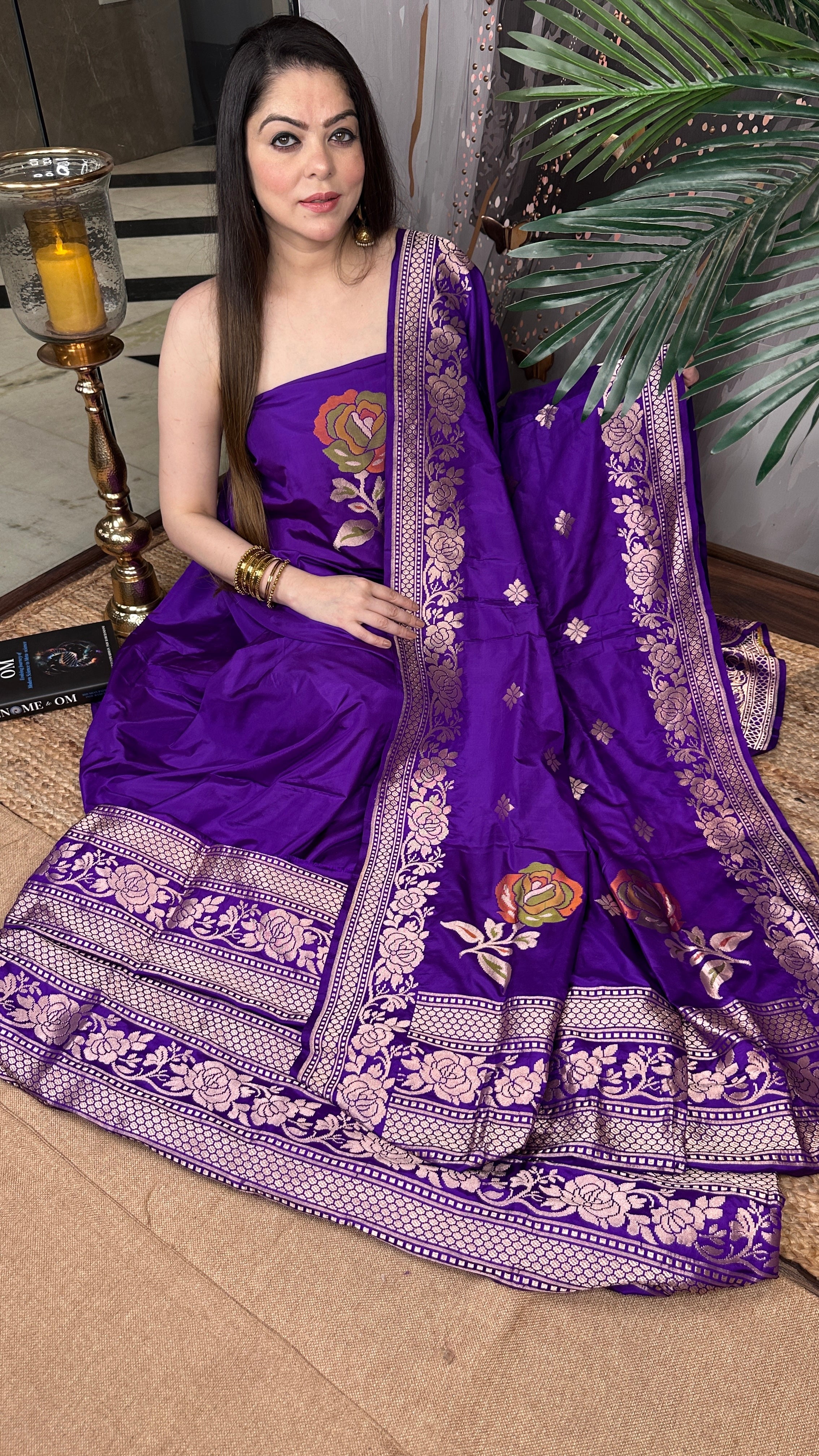 Kalam aur Katan — Pure Katan Silk Suit with Hand Brush Paint