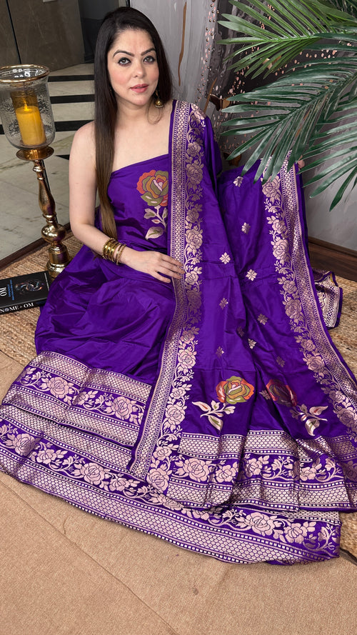Kalam aur Katan — Pure Katan Silk Suit with Hand Brush Paint