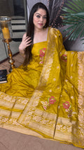 Kalam aur Katan — Pure Katan Silk Suit with Hand Brush Paint