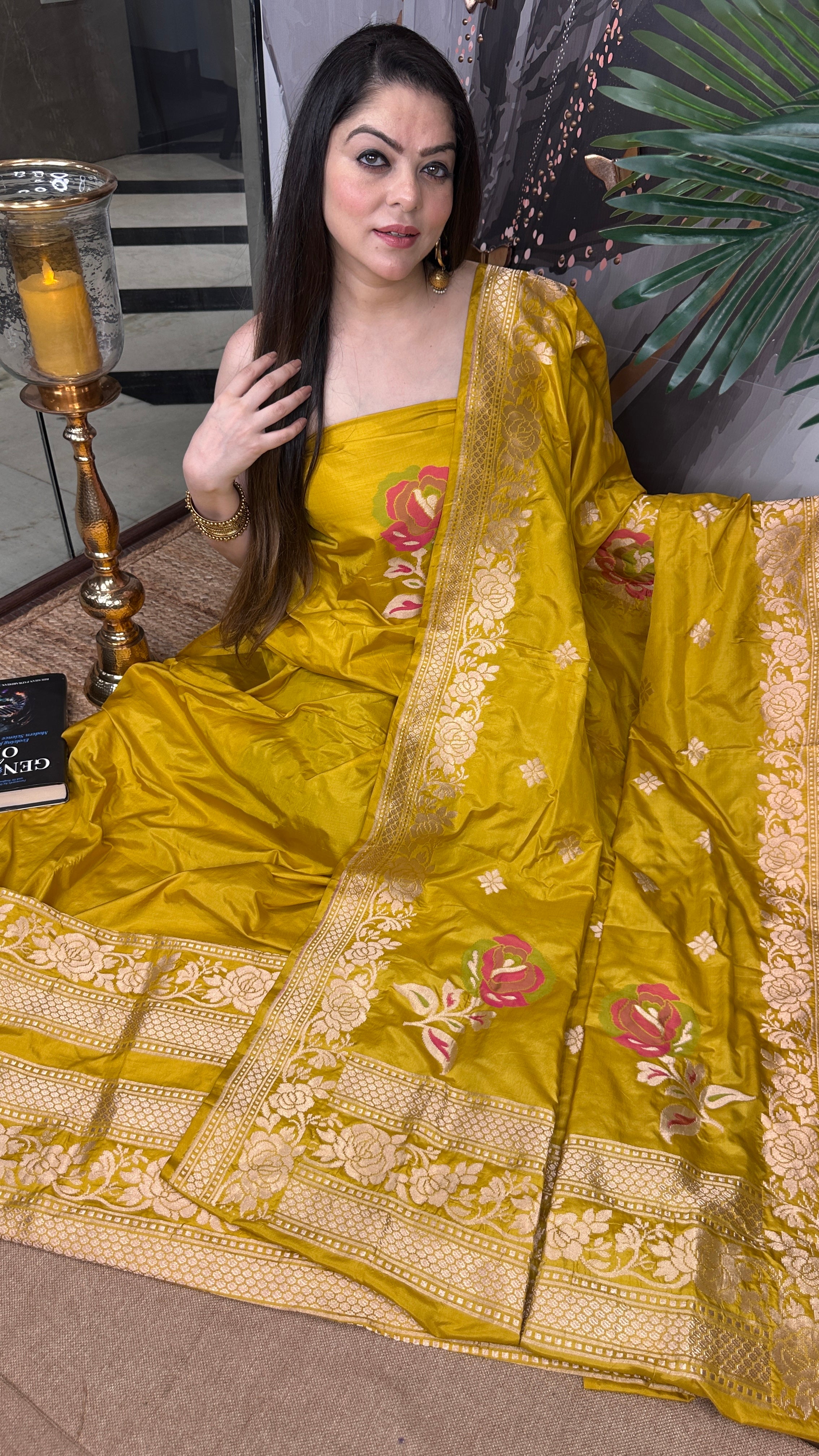 Kalam aur Katan — Pure Katan Silk Suit with Hand Brush Paint