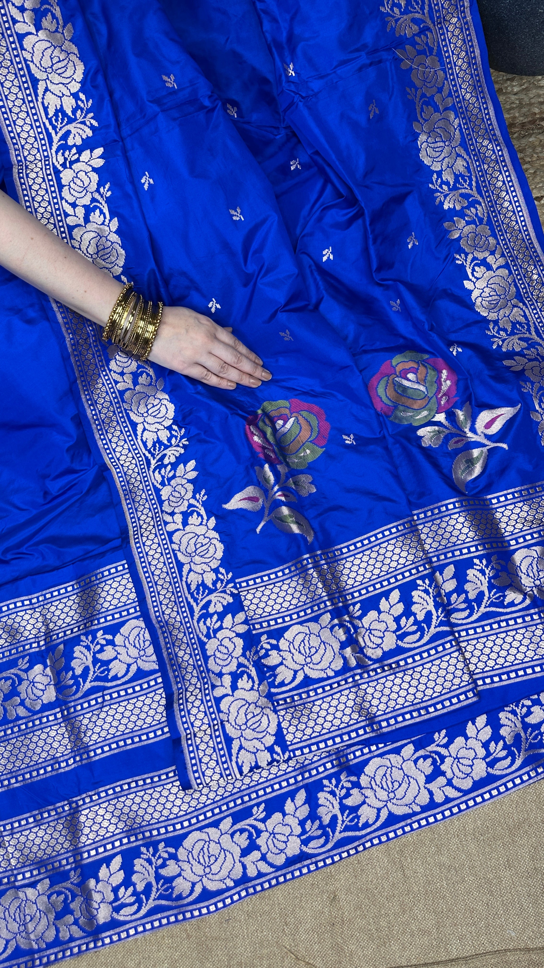 Kalam aur Katan — Pure Katan Silk Suit with Hand Brush Paint