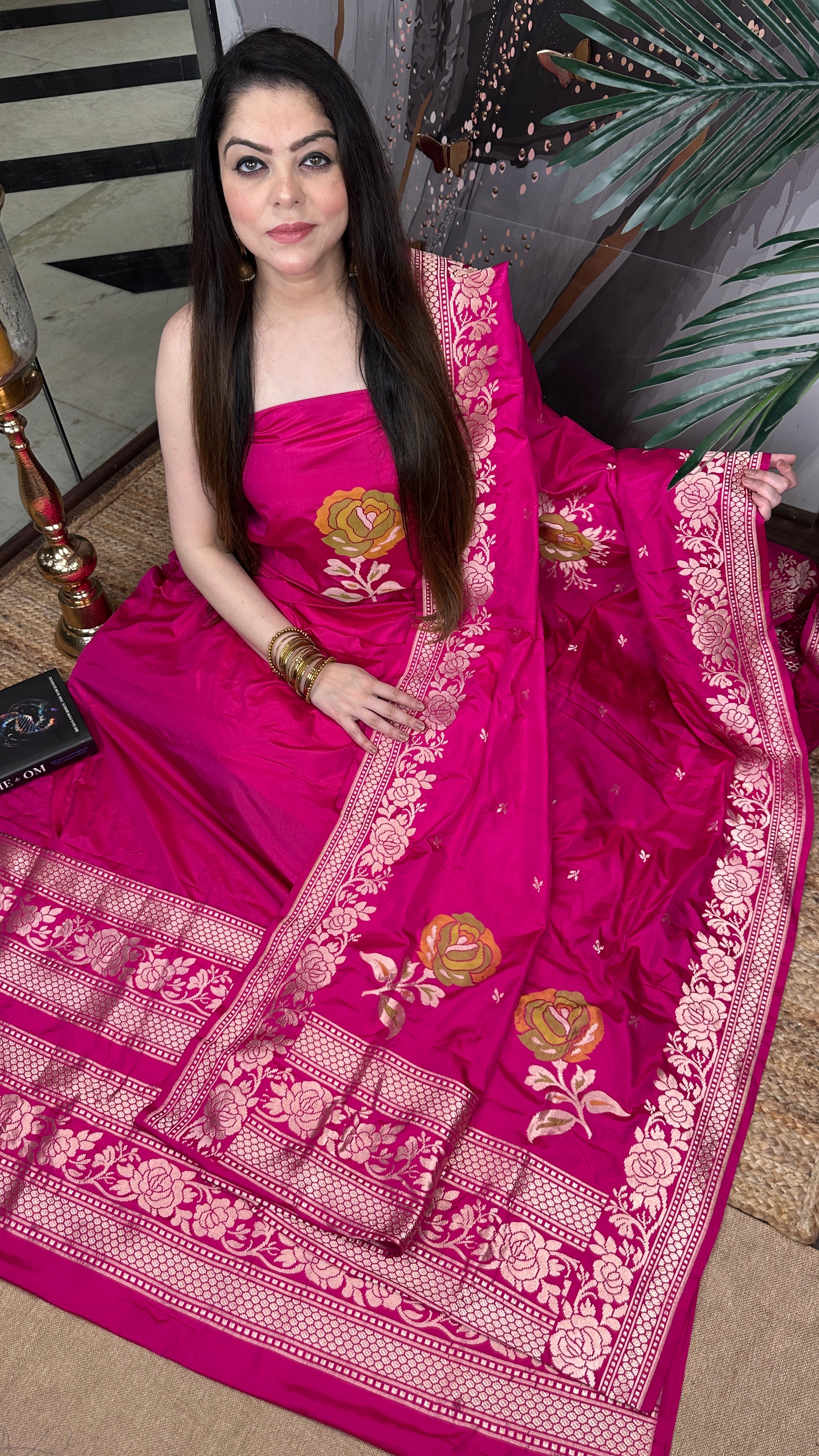Kalam aur Katan — Pure Katan Silk Suit with Hand Brush Paint