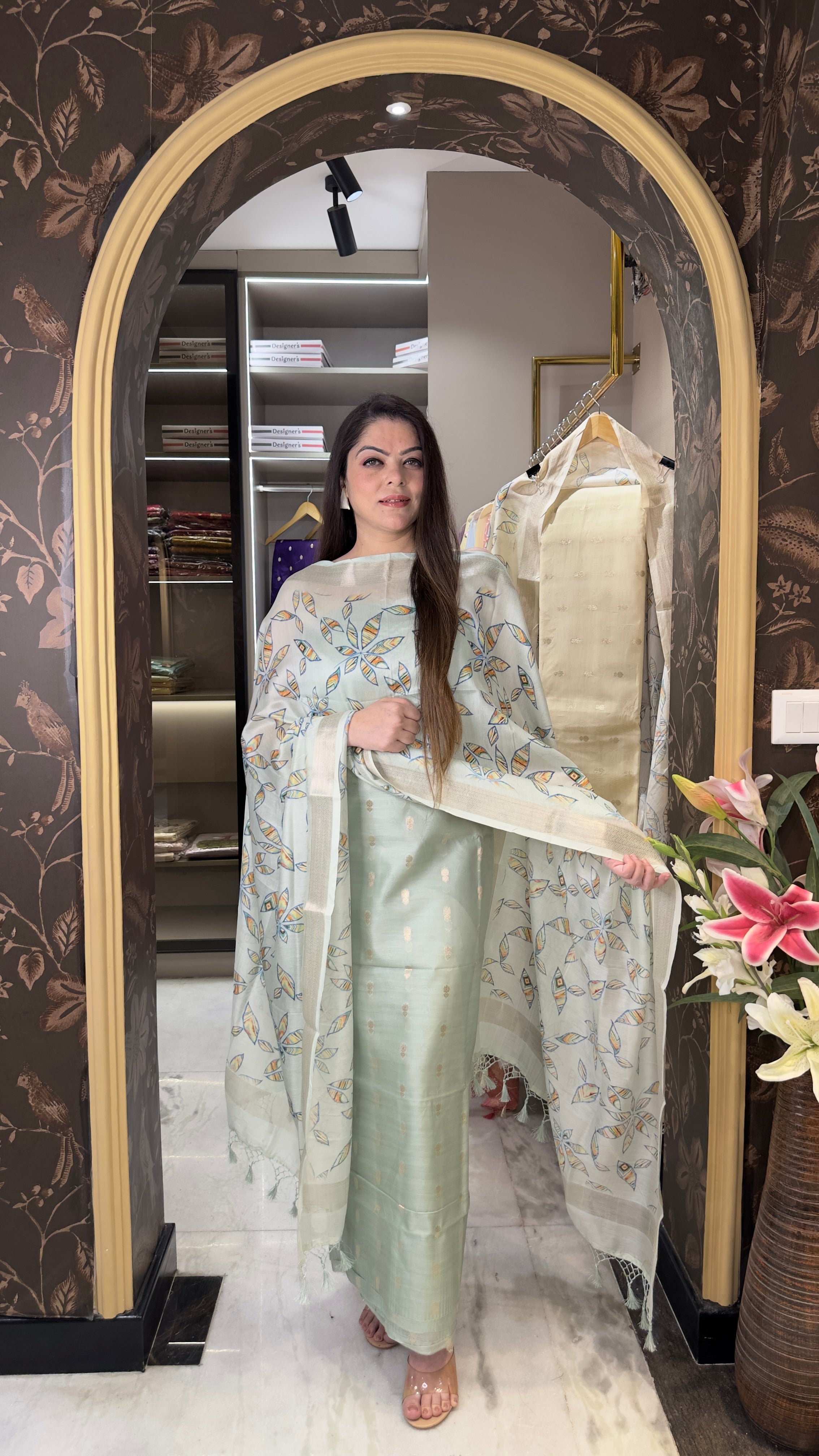 Pure chanderi silk suit with digital print dupatta