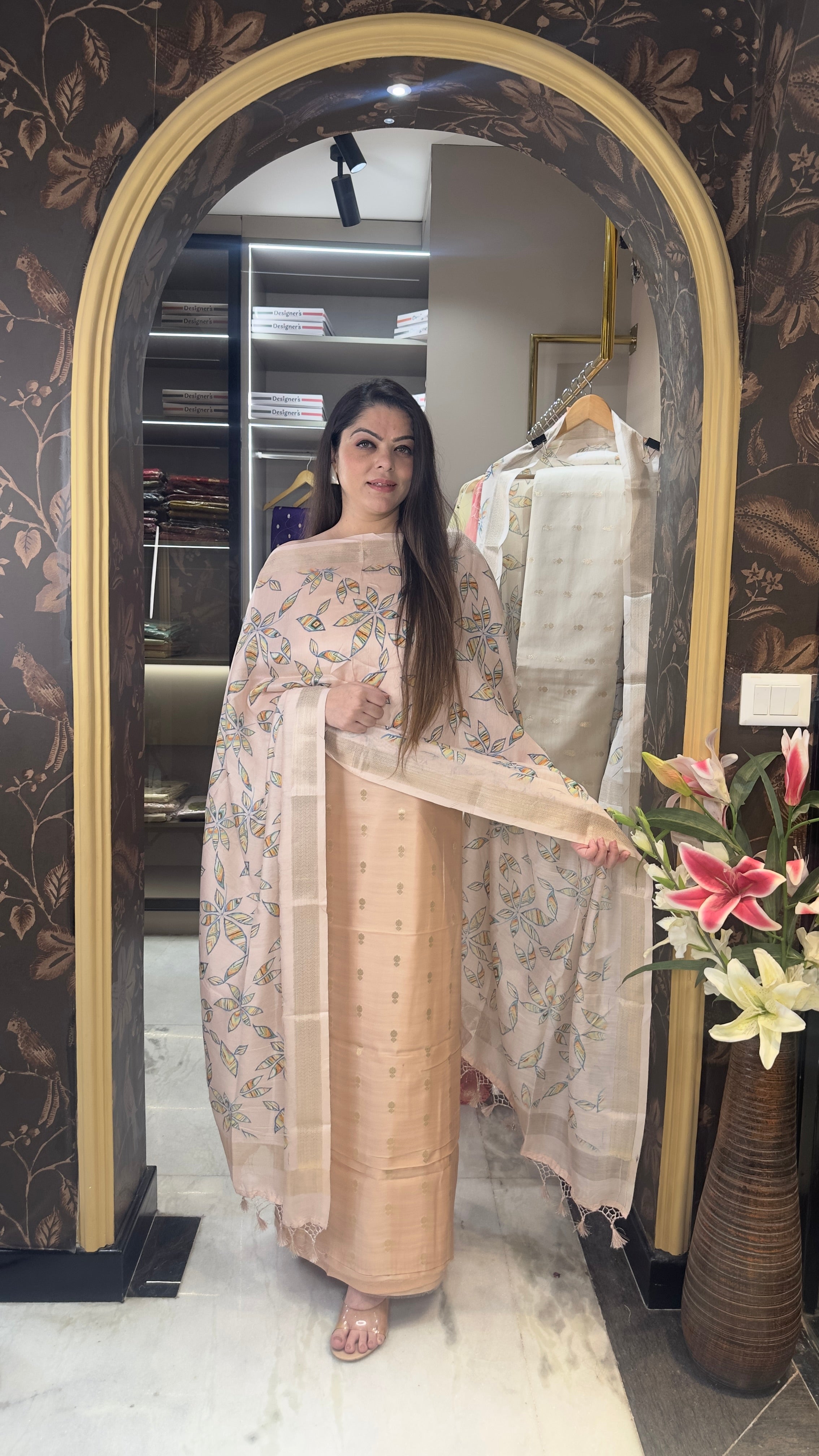 Pure Chanderi Silk Suit with Floral Digital Print Dupatta