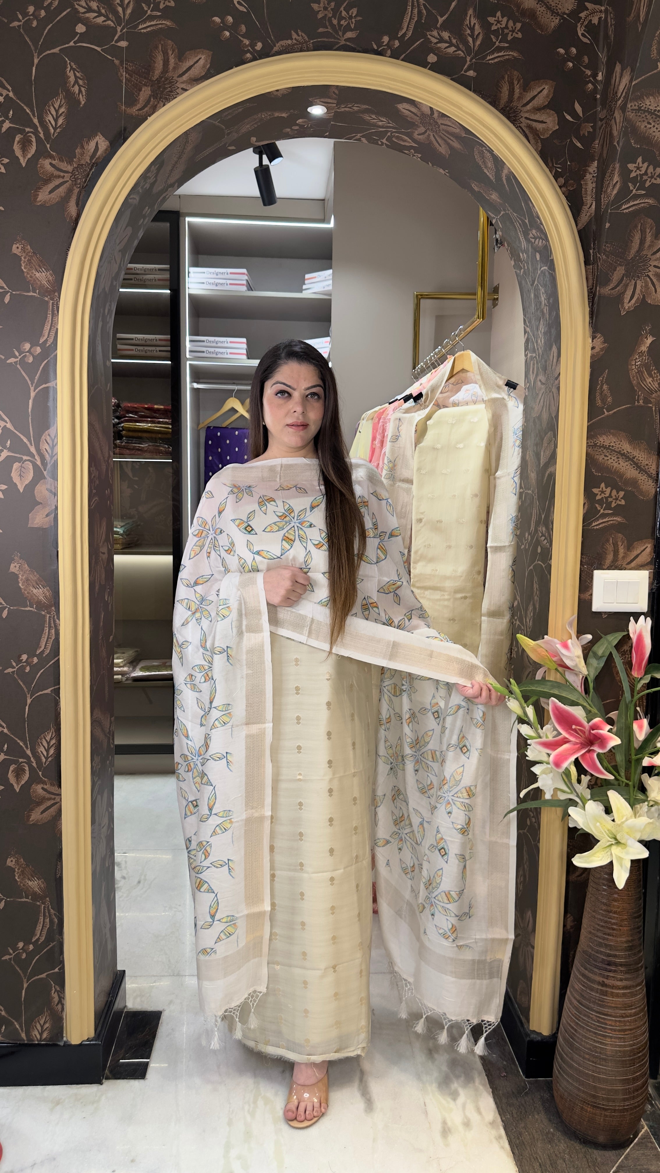 Pure chanderi silk suit with digital print dupatta
