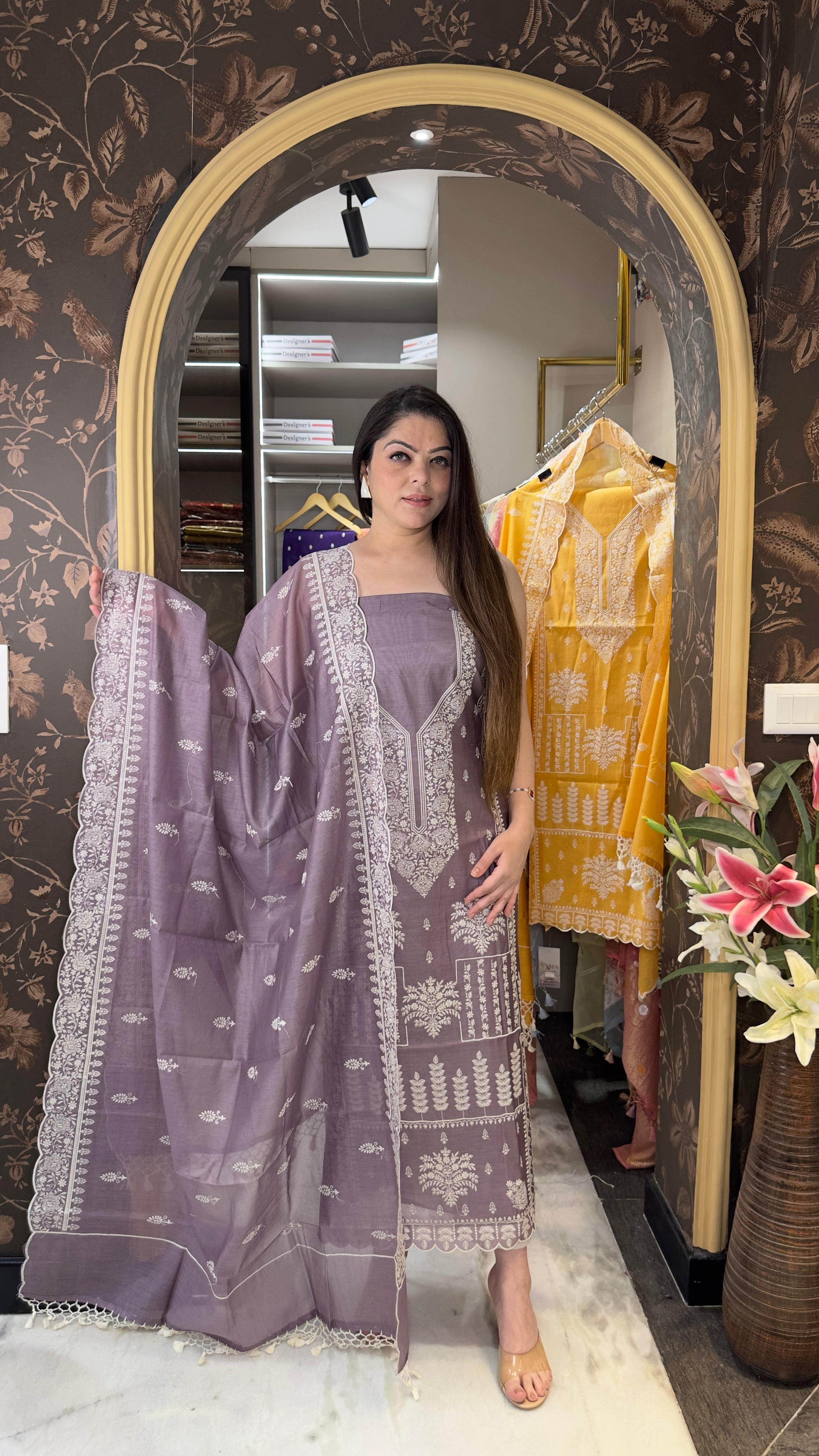 Summer essential pure mul chanderi silk with chikankari embroidery