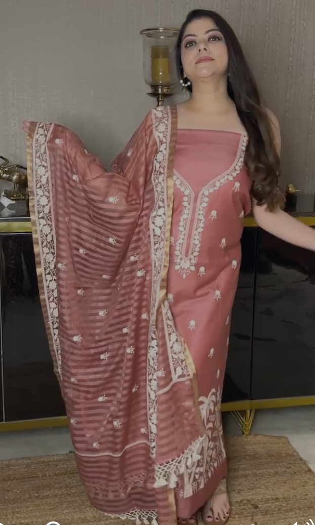 Pure Mul Chanderi Silk Three-Piece Suit