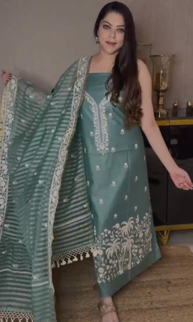Pure Mul Chanderi Silk Three-Piece Suit
