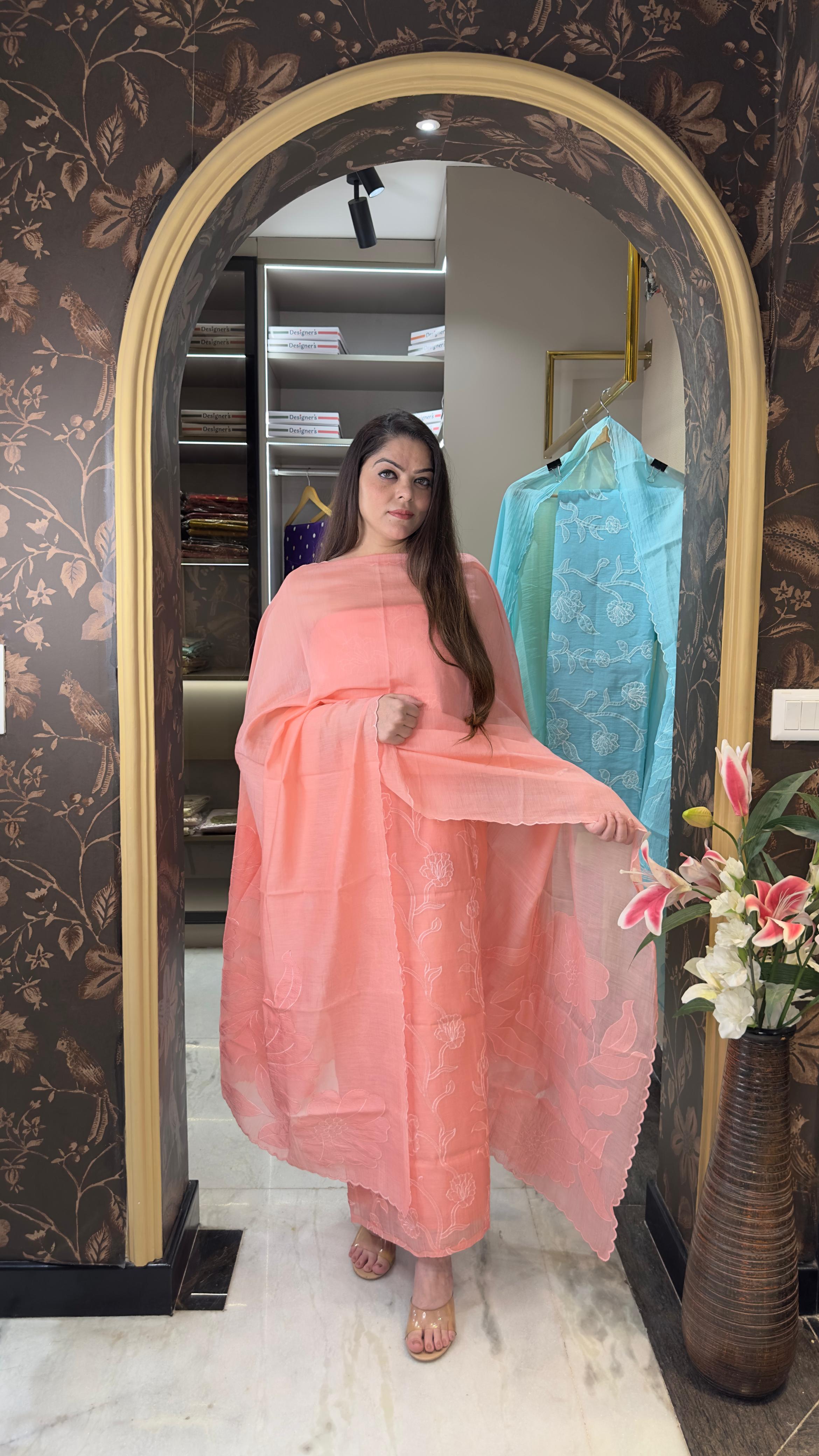 Pure Mal Chanderi silk with appliqué work