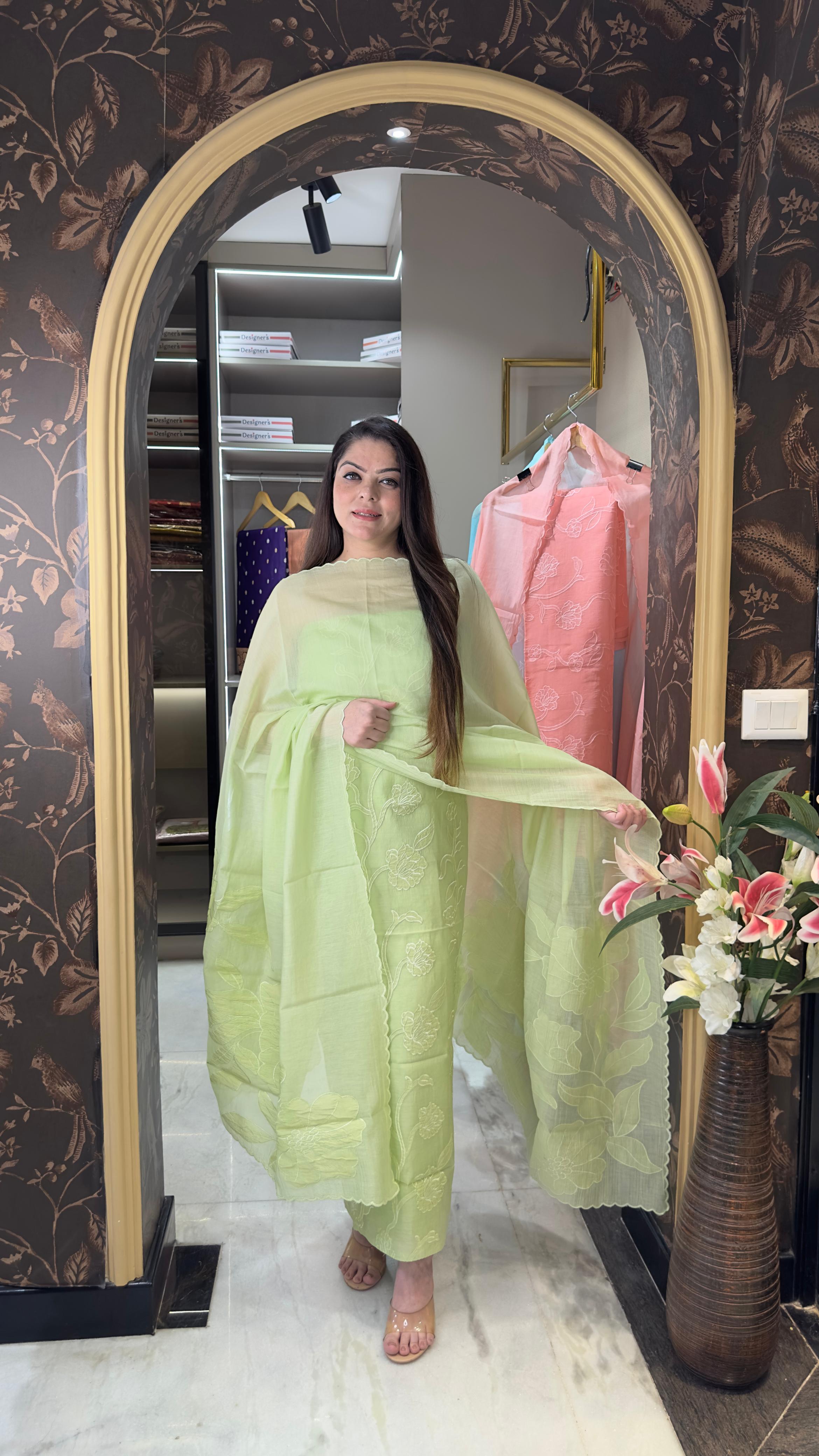 Pure Mal Chanderi silk with appliqué work