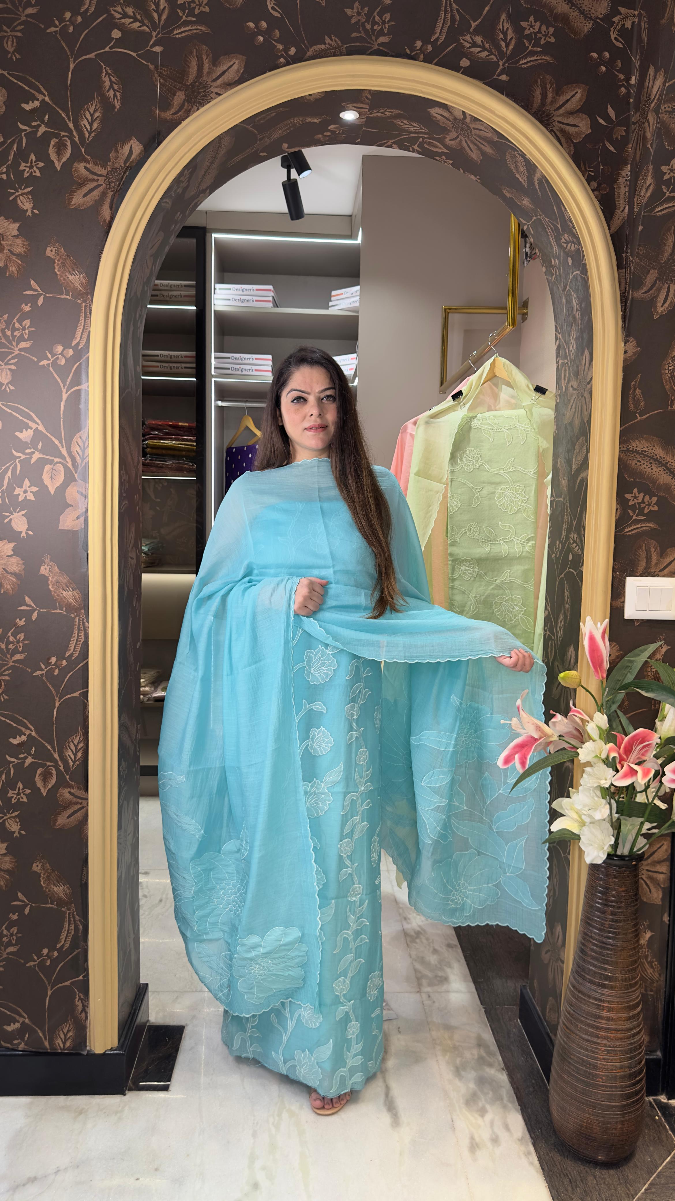 Pure Mal Chanderi silk with appliqué work