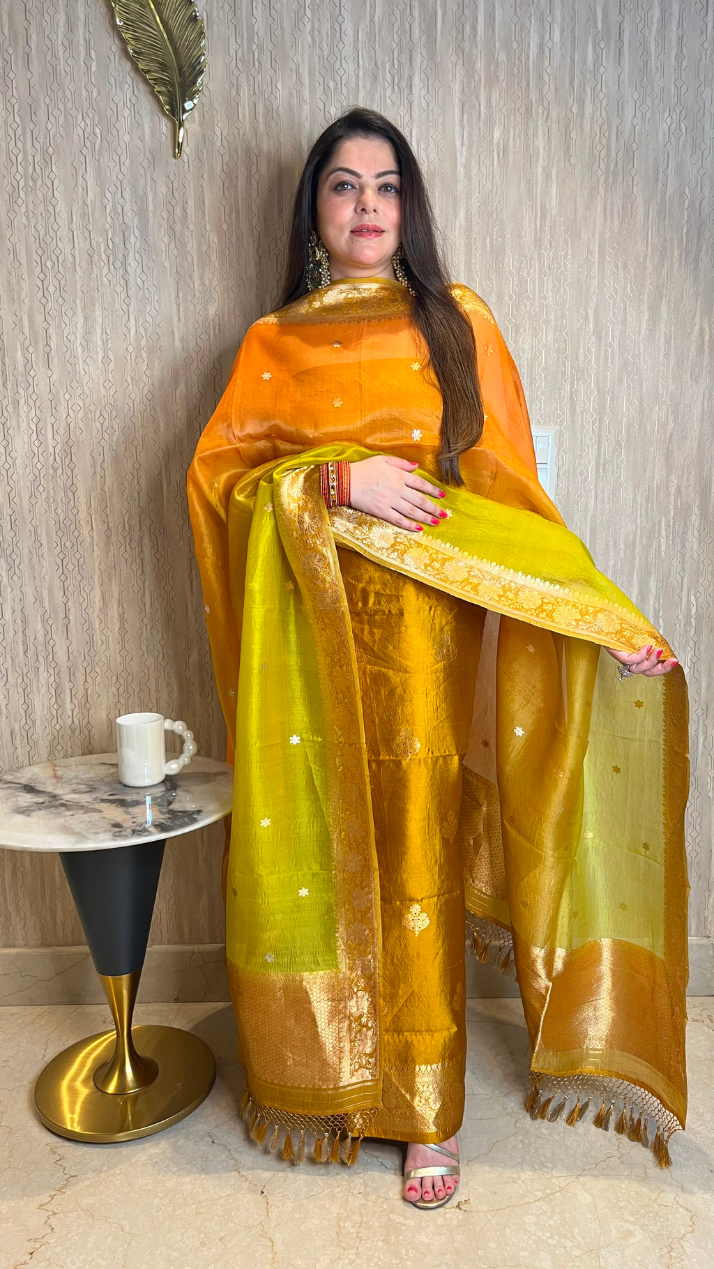 Pure Chiniya Silk Suit with Minakari Weave & Kora Silk Rangkat Dupatta