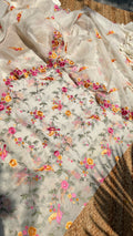 "Zara" – Mul Chanderi Silk Suit Set with Bird Motif Embroidery & Pure Banarasi Cotton Bottom
