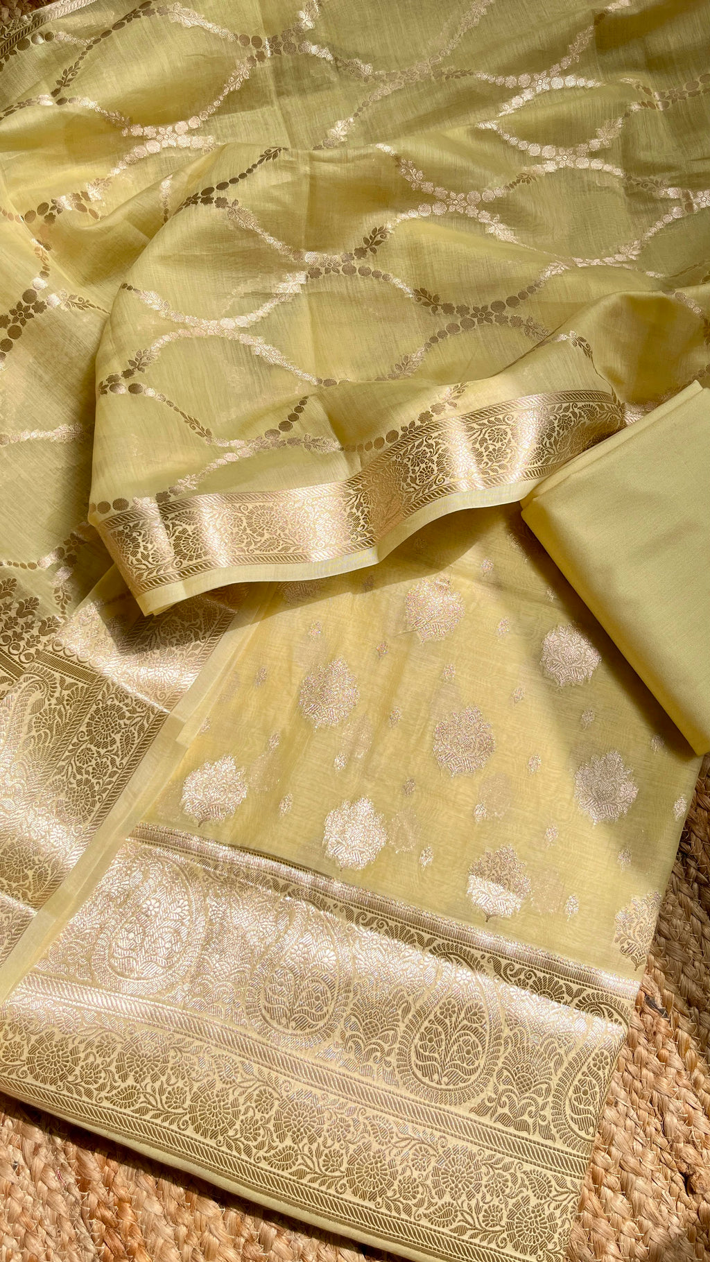 Simply Banarasi – Pure Chanderi Silk Suit with Banarasi Cotton Bottom