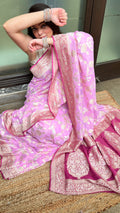 Pure Khaddi Georgette Saree – Deep Wine Handloom Banarasi Saree with Stitched Blouse