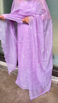 Flamingo Embroidered Pure Mul Chanderi Silk Suit with Banarasi Cotton Bottom – Full Look