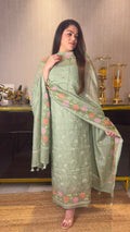 Pure Mul Chanderi Silk Suit with Cross-Stitch Embroidered Dupatta & Banarasi Cotton Bottom