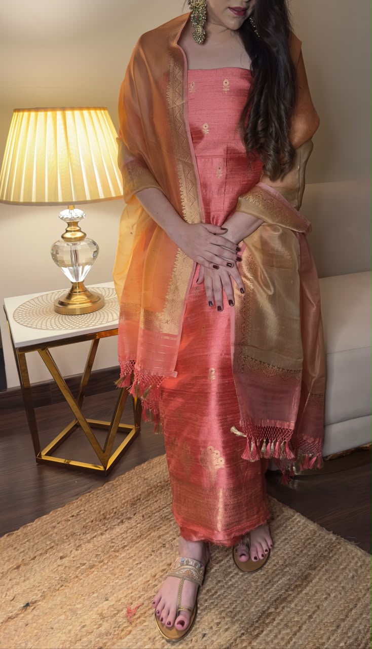Pure Raw Silk Suit with Minakari Weave & Kora Silk Rangkat Dupatta