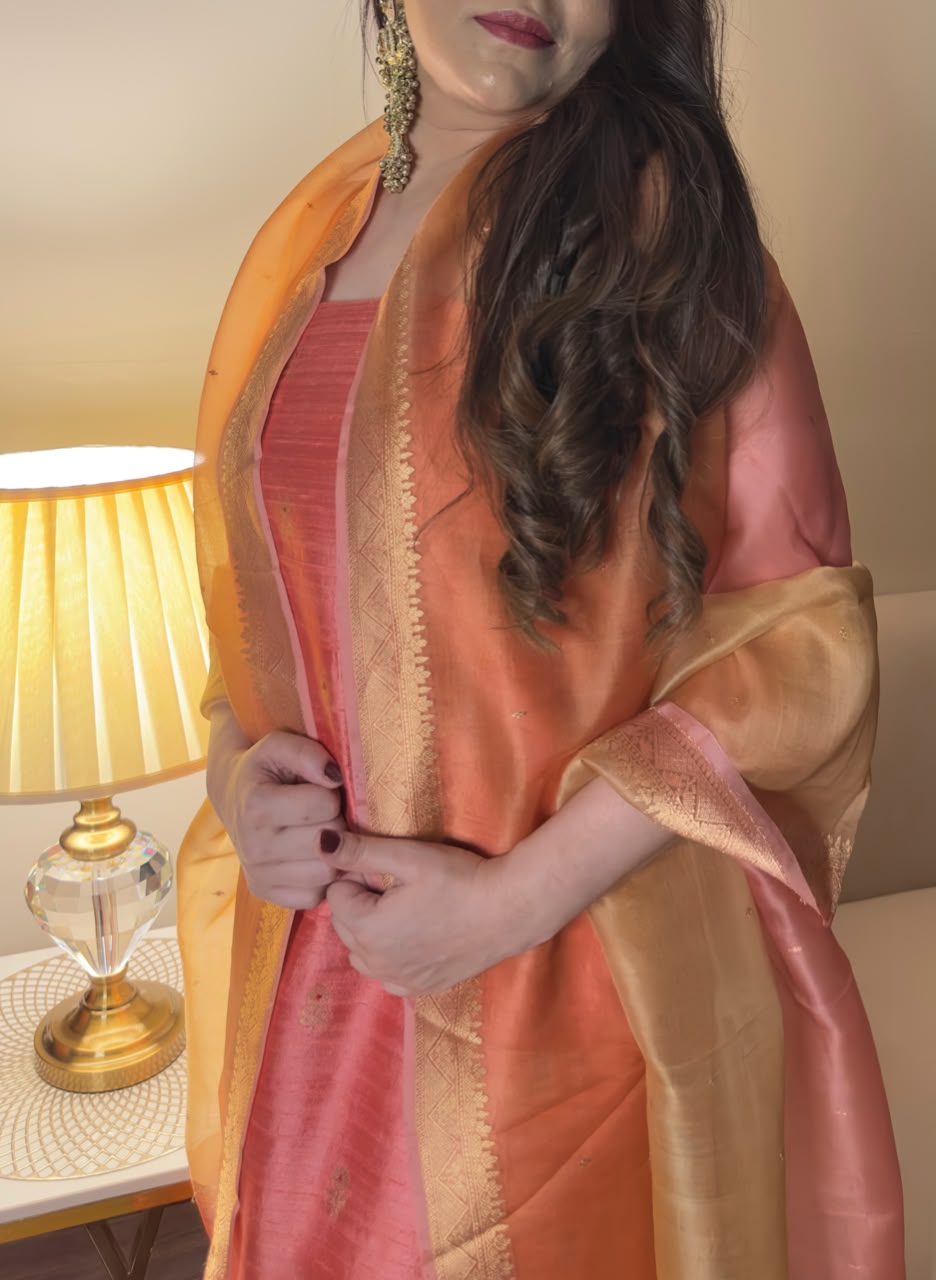 Pure Raw Silk Suit with Minakari Weave & Kora Silk Rangkat Dupatta