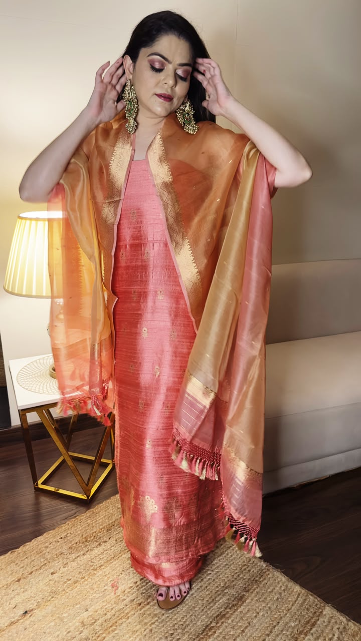 Pure Raw Silk Suit with Minakari Weave & Kora Silk Rangkat Dupatta