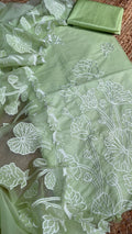 Organza Silk Zari Embroidered Suit Set with Double-Shade Crushed Tissue Dupatta