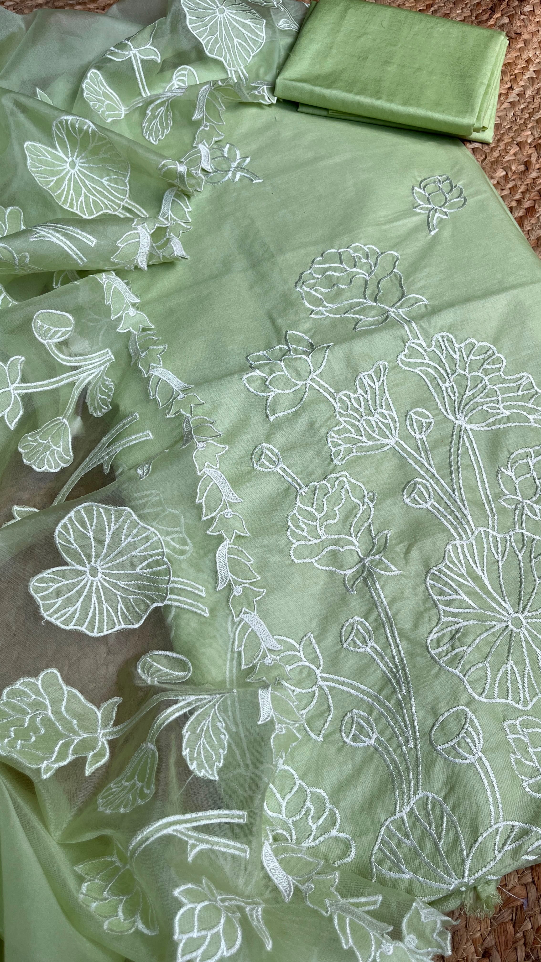 Organza Silk Zari Embroidered Suit Set with Double-Shade Crushed Tissue Dupatta