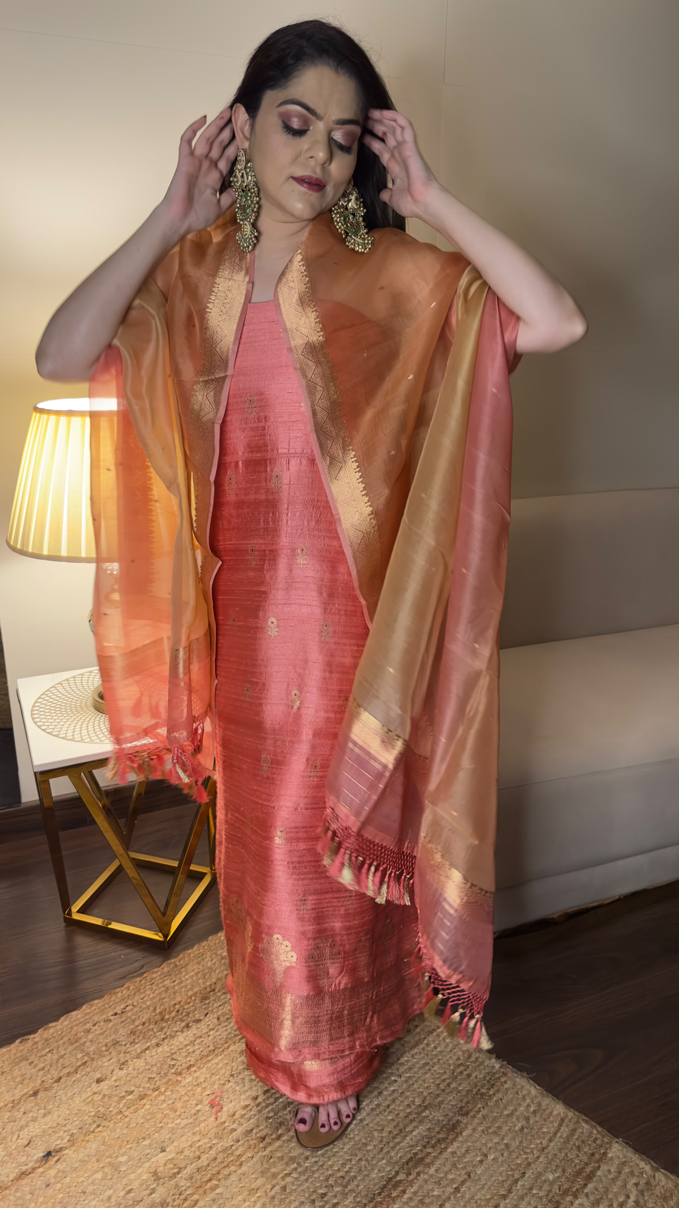 Pure Raw Silk Suit with Pure Kora Silk Rangkart Dupatta