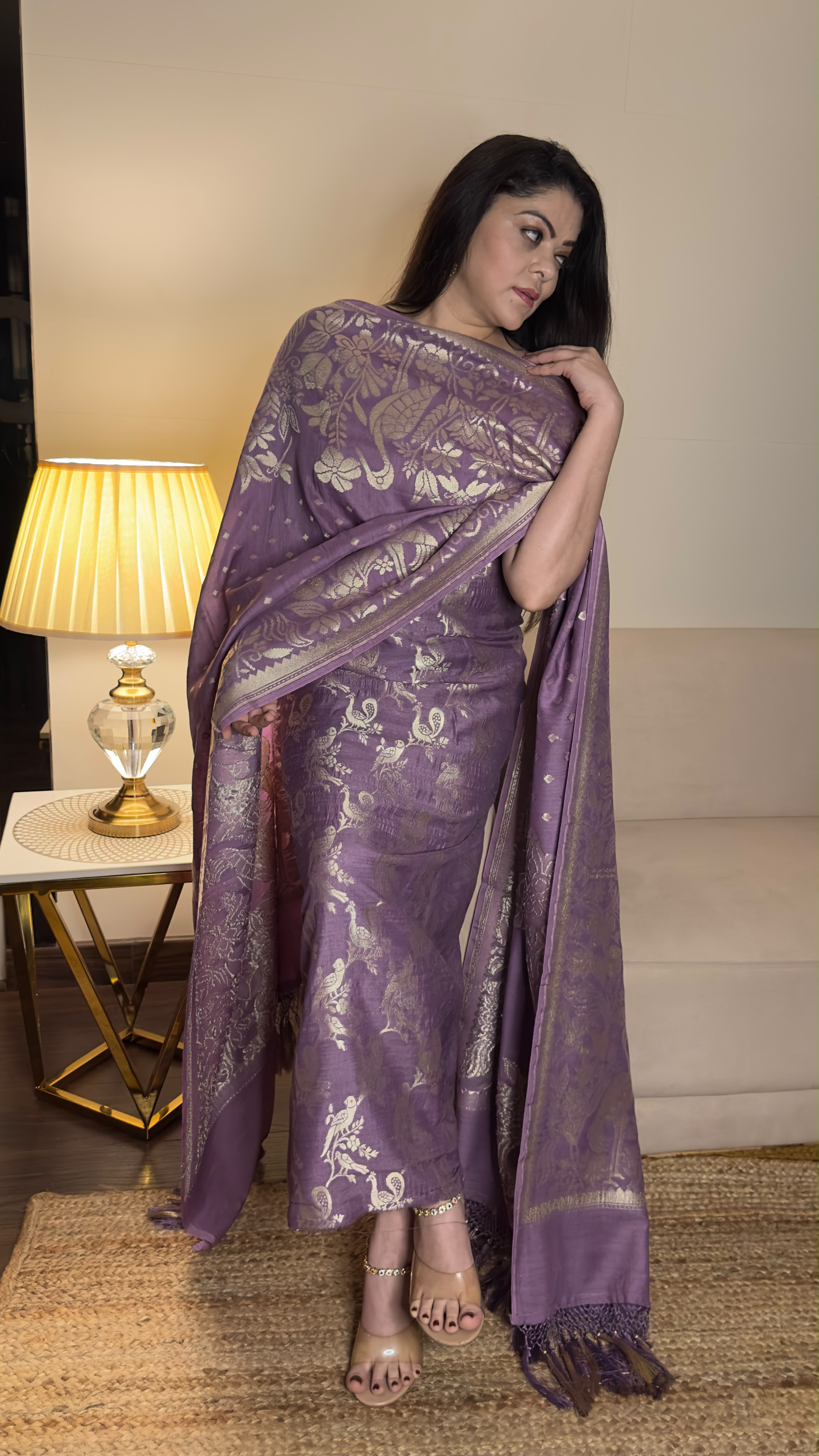 Mind-Blowing Dusty Mauve Pure Moonga Silk Banarasi Woven 3-Piece Unstitched Suit Set