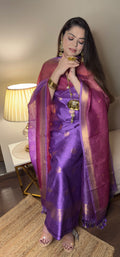 Royal Purple & Magenta Dual-Tone Pure Raw Silk Unstitched Suit Set with Pure Kora Silk Rangkart Dupatta