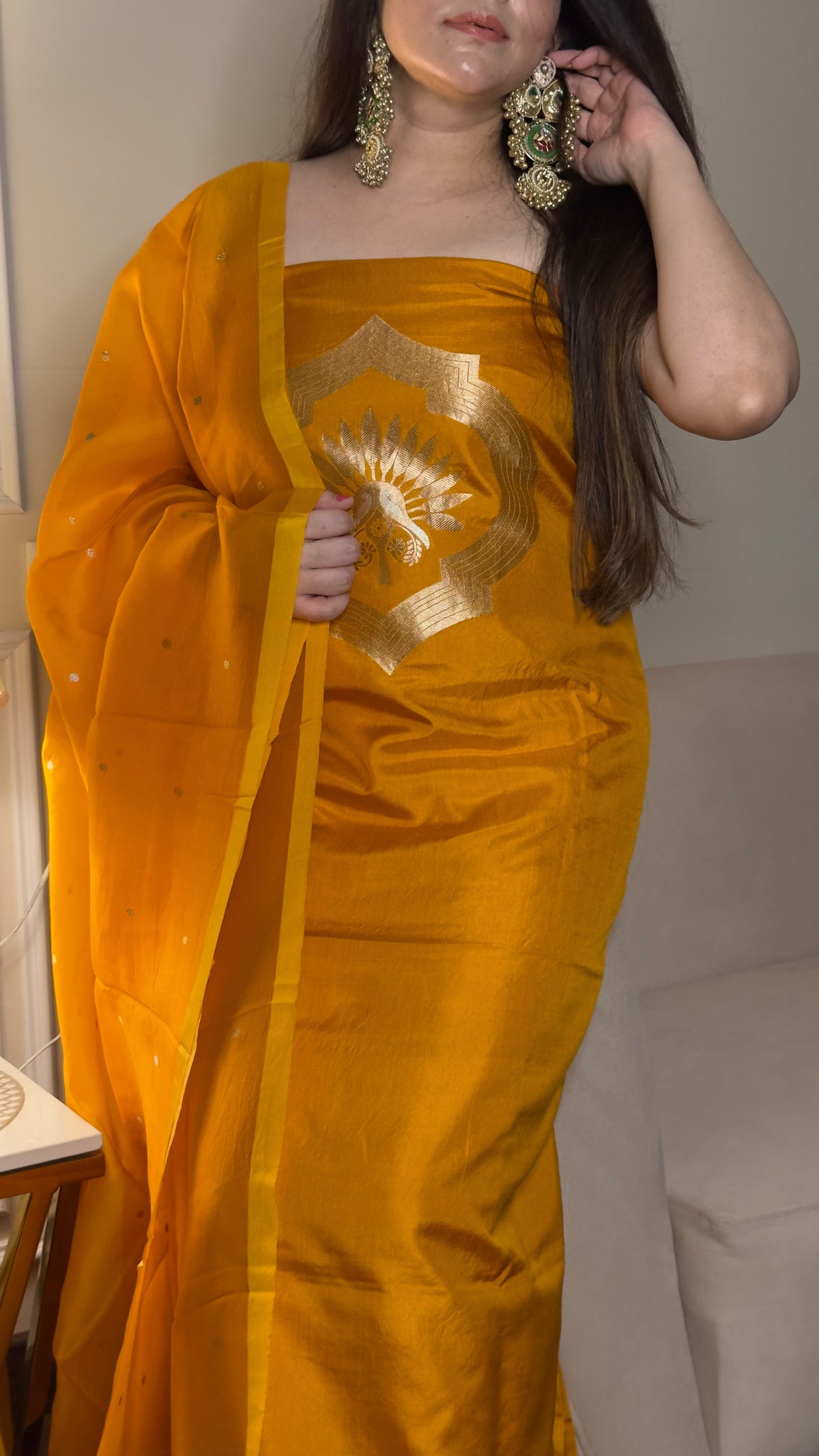 Mustard Gold Woven Chanderi Silk Suit