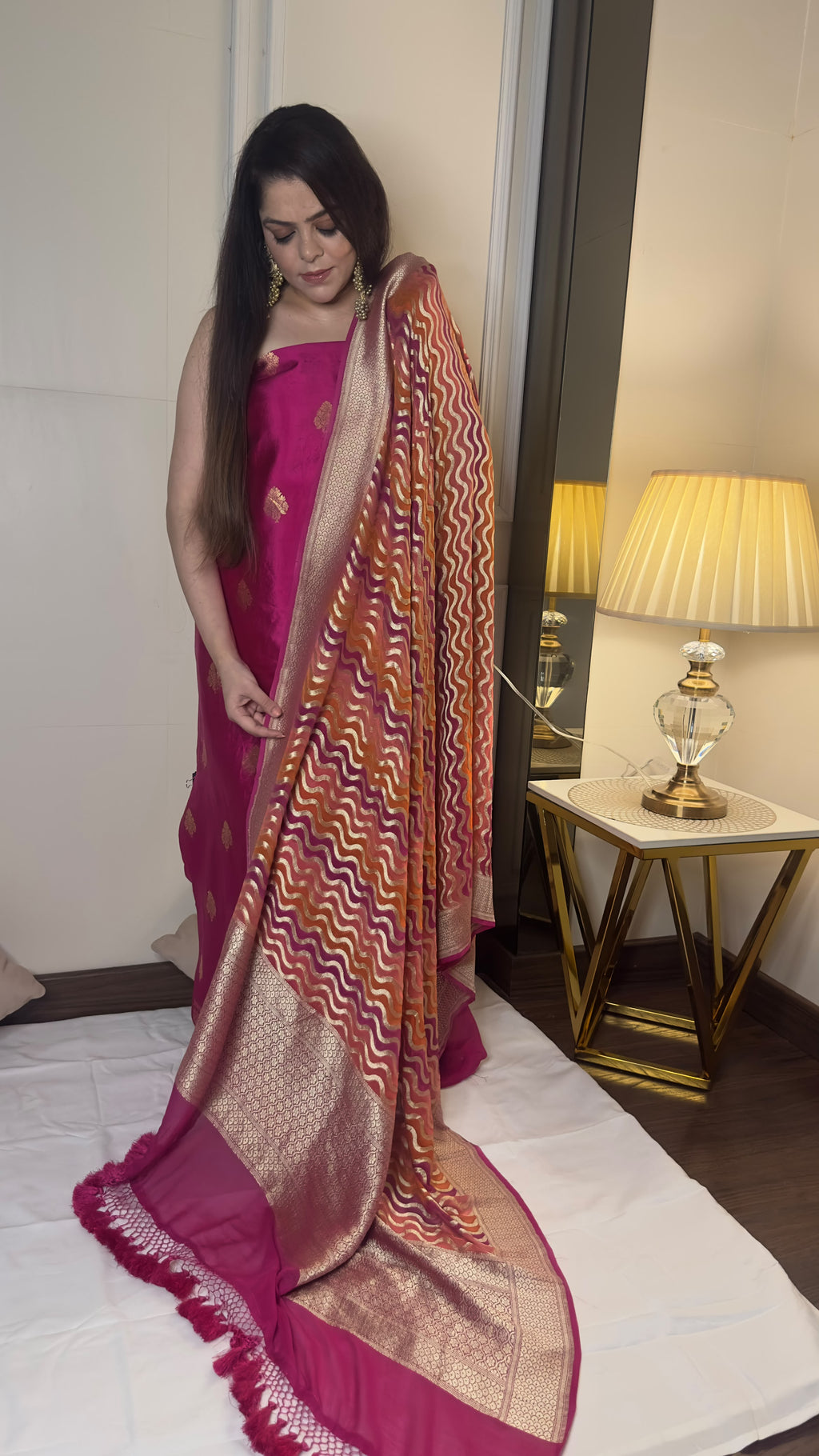 Pure Chiniya Silk Suit Set with Pure Khaddi Georgette Rangkat Leheriya Dupatta