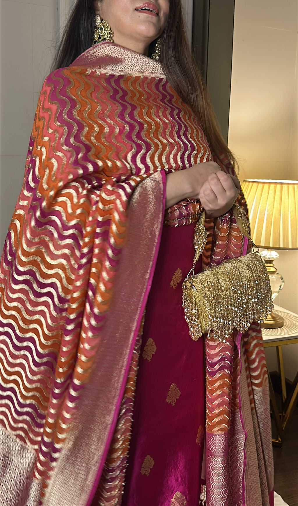Pure Chiniya Silk Suit Set with Pure Khaddi Georgette Rangkat Leheriya Dupatta