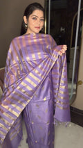 Charming Lavender Pure Silk Unstitched Suit Set with Zari Striped Dupatta