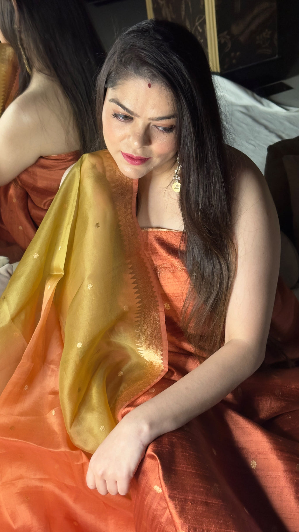 Rust Copper Pure Raw Silk Unstitched Suit Set