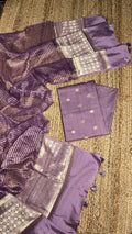 Gorgeous Pure Chanderi Silk 3-Piece Unstitched Suit Set with Zari Woven Detail