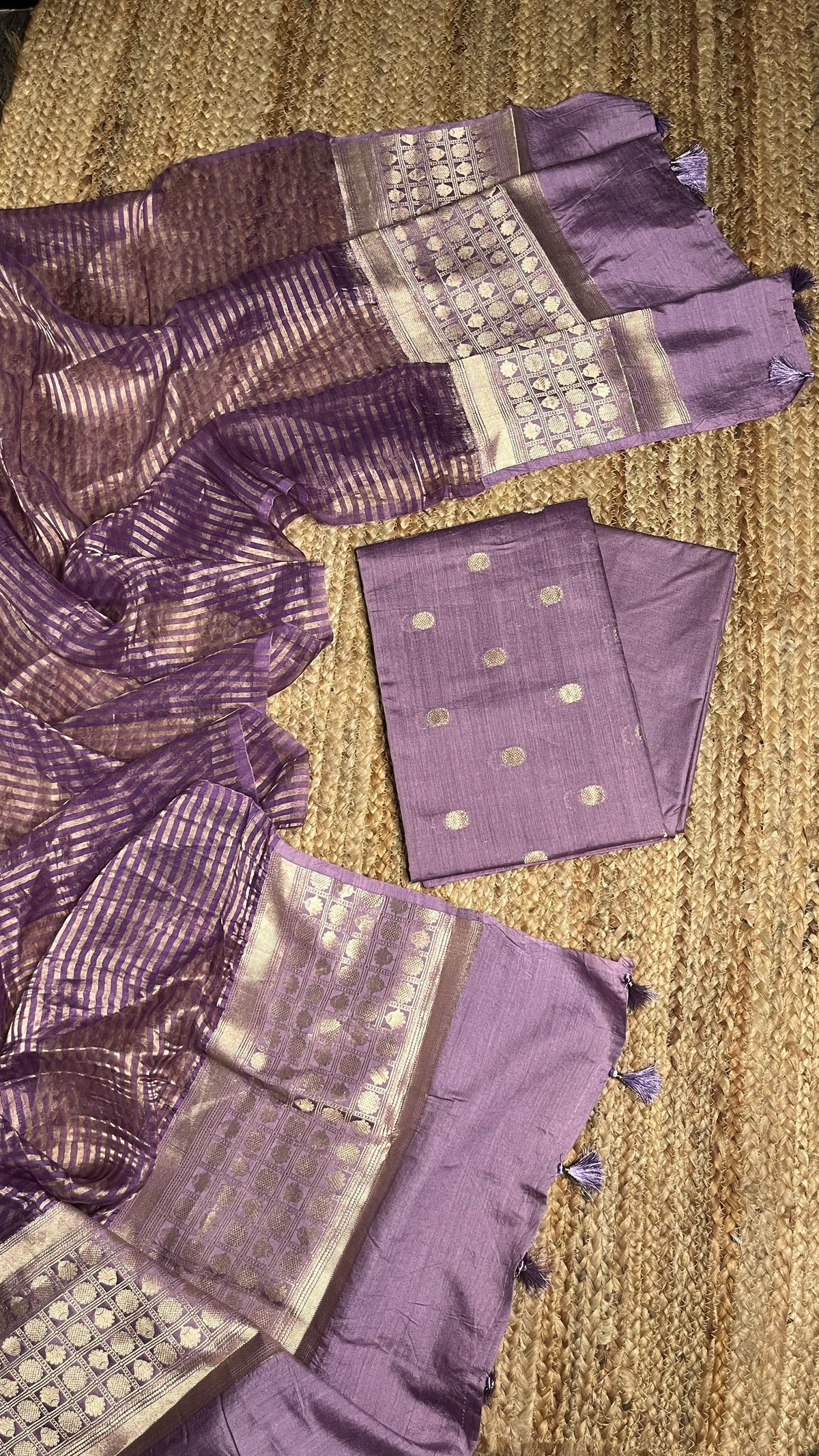 Gorgeous Pure Chanderi Silk 3-Piece Unstitched Suit Set with Zari Woven Detail